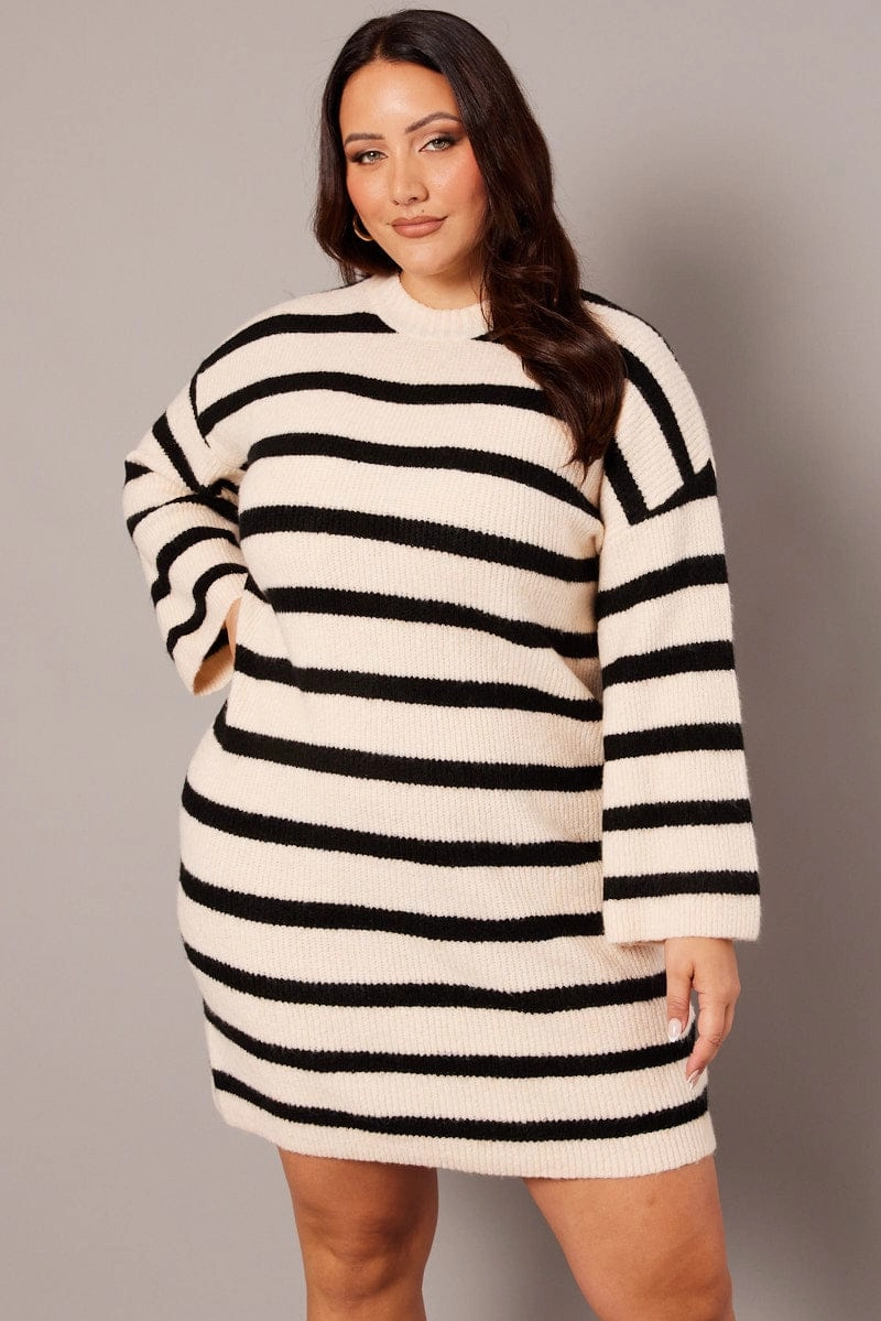 Black Stripe Stripe Sweater Dress Classic wrap dress