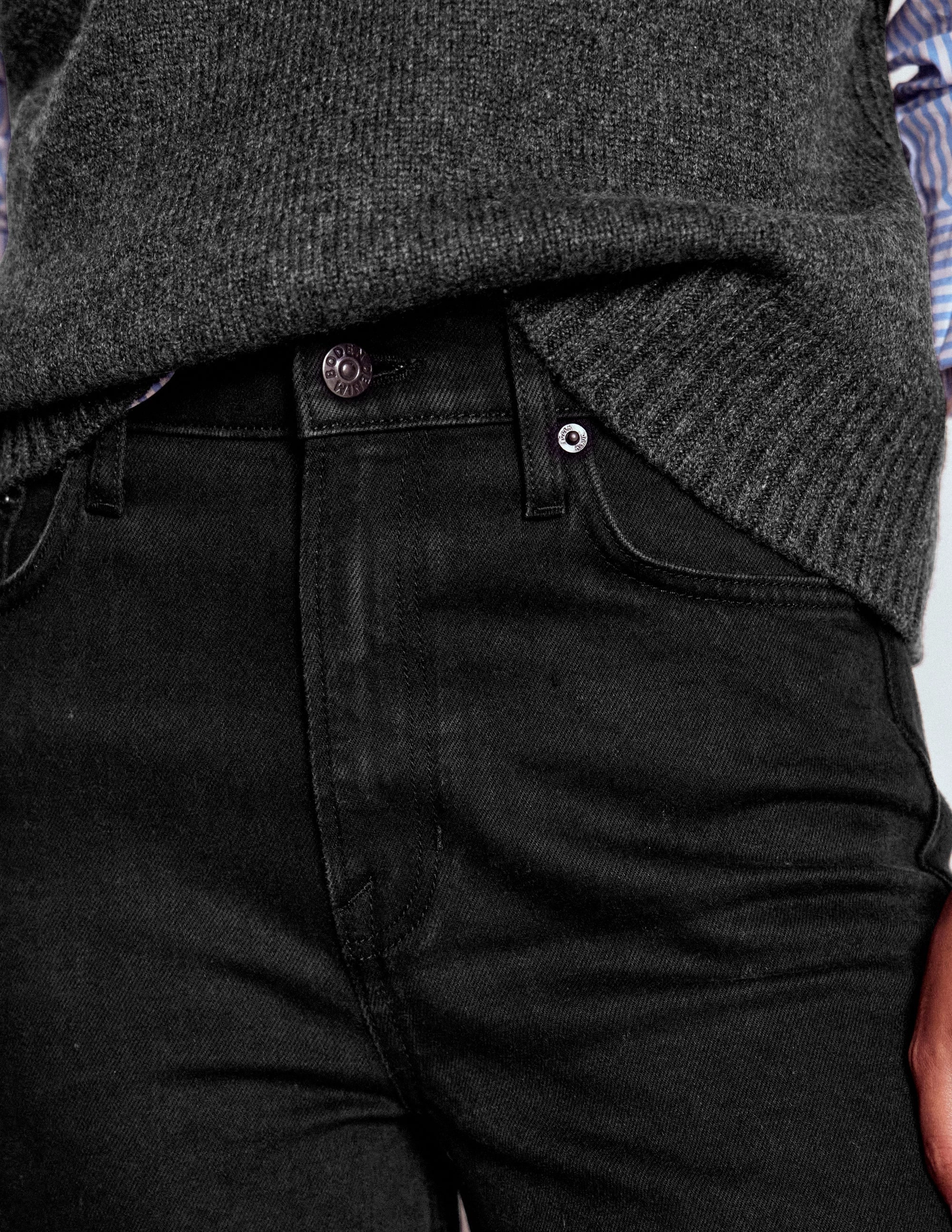 Tear Resistant Fabric ExtendedSizeRange High Rise Column Leg Jeans-Black