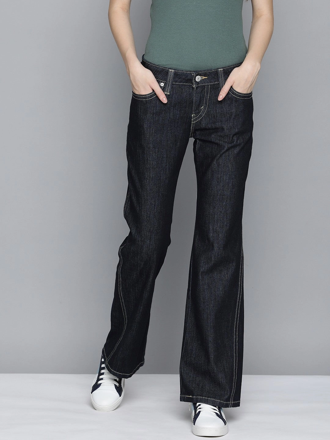 Women's Blue Bootcut Fit Low Rise Jeans Nature Lover Gym Ready Music Event