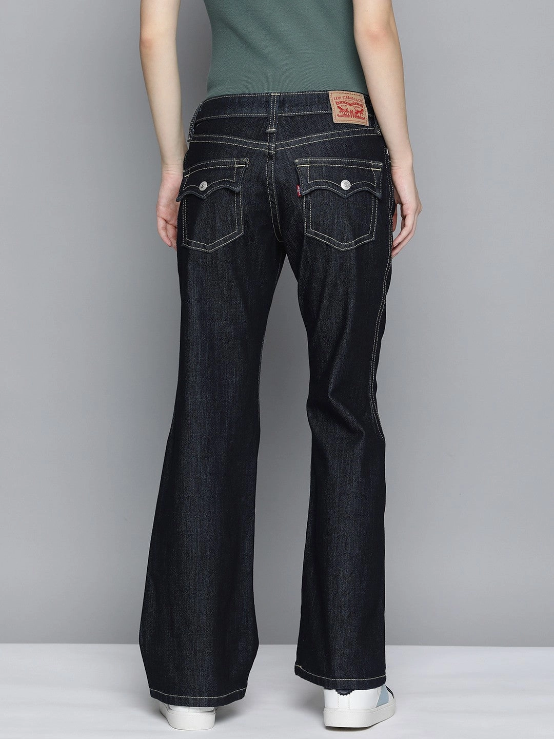 Neutral Vibrant Chill Outfit Women's Blue Bootcut Fit Low Rise Jeans