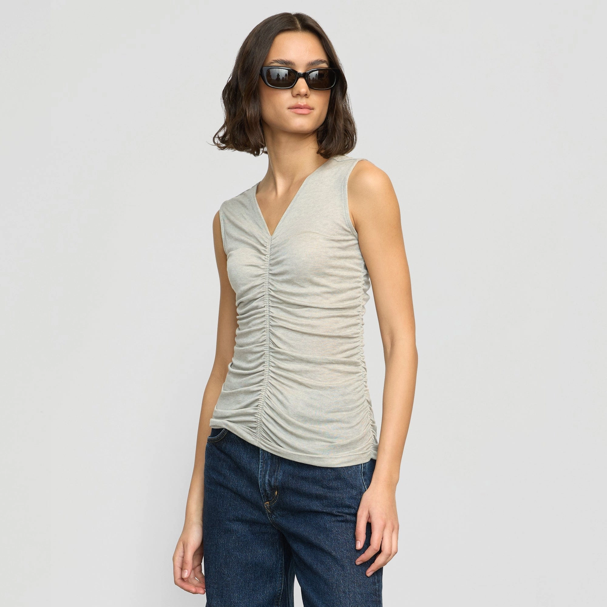 Saleha Ruched-Front Sleeveless Tank Simple Comfort Look Layer-Friendly