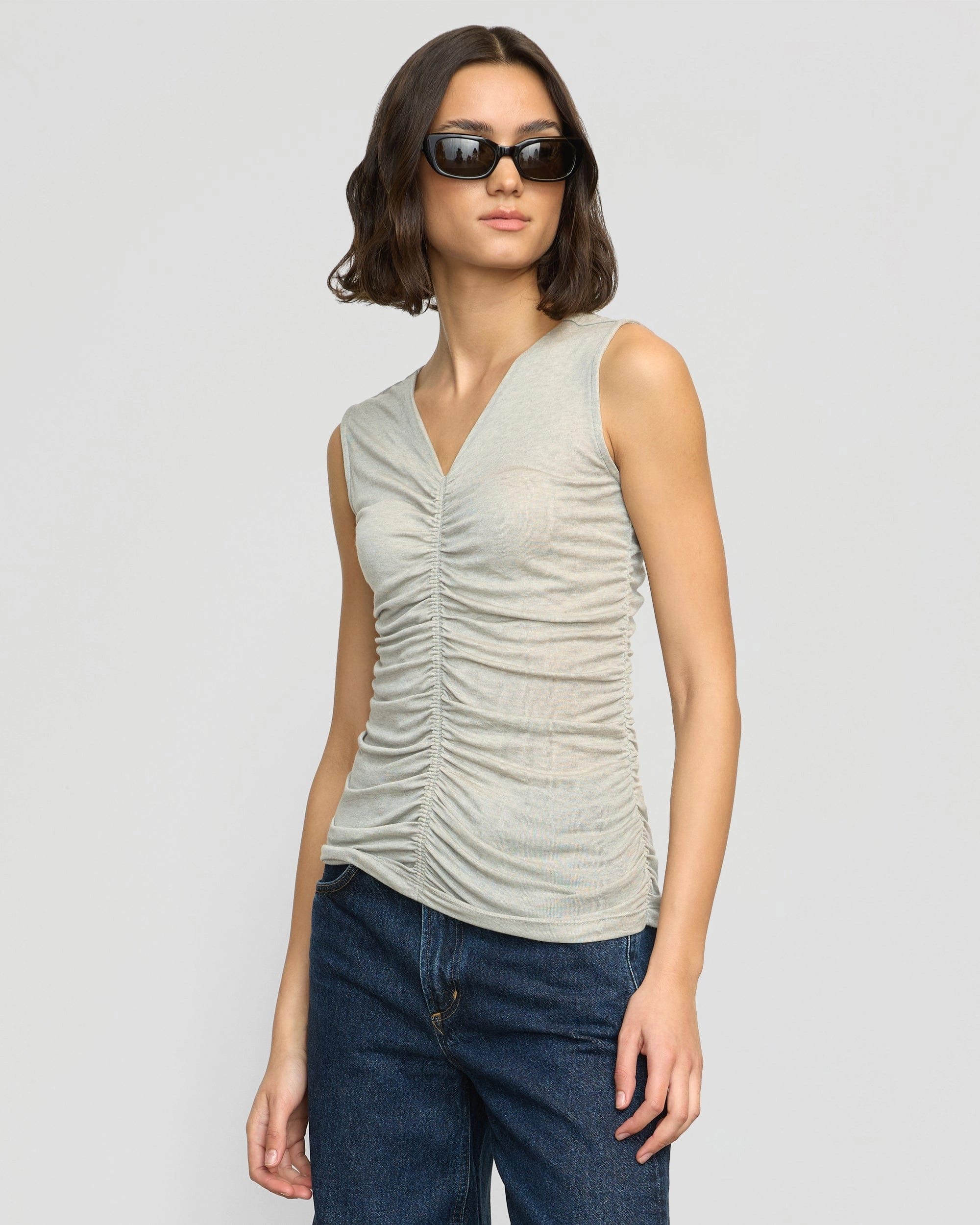 Spring Wear Saleha Ruched-Front Sleeveless Tank