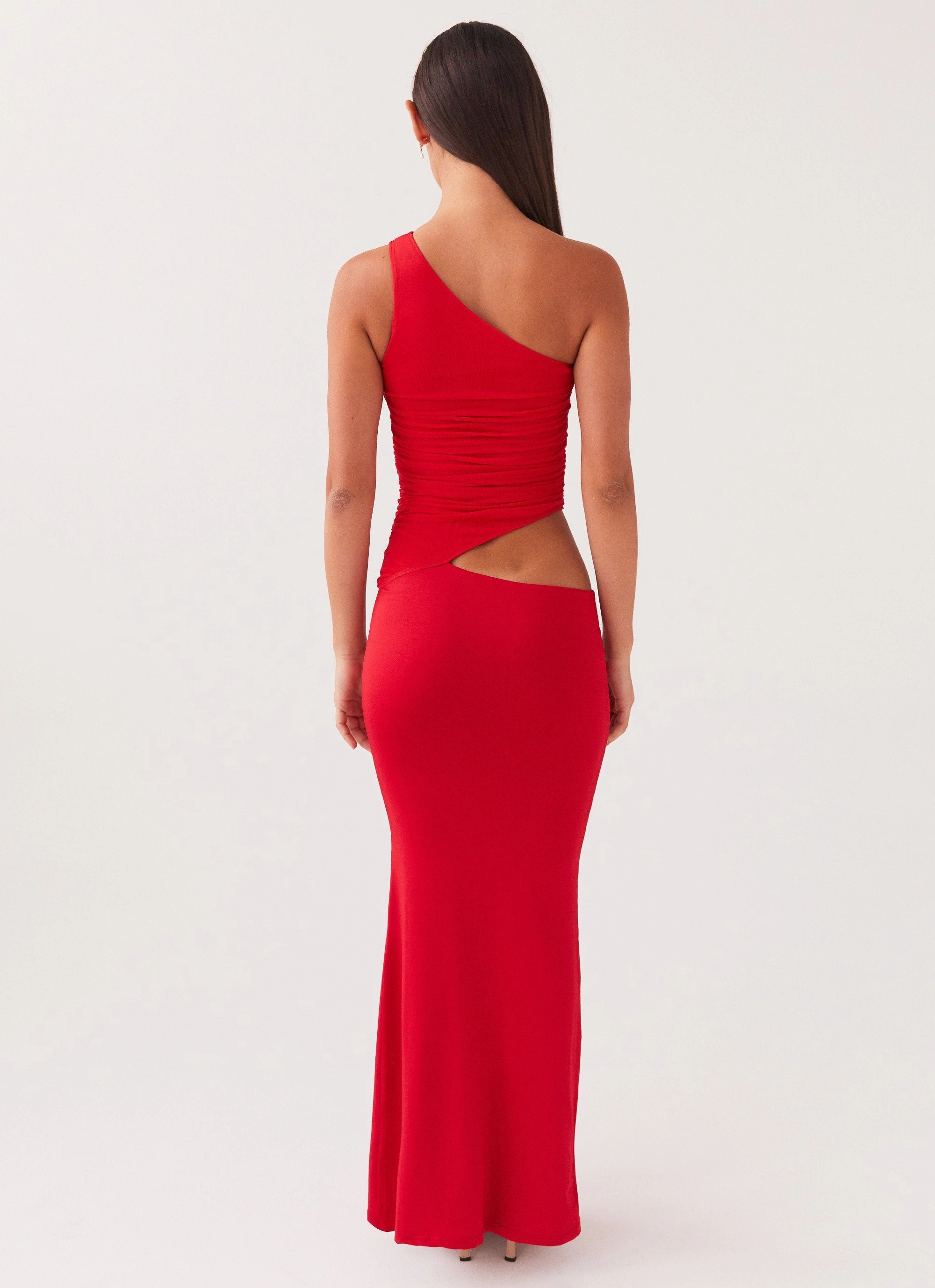 Seranella One Shoulder Maxi Dress - Cherry Red Unique Cut Comfortable fit for outings