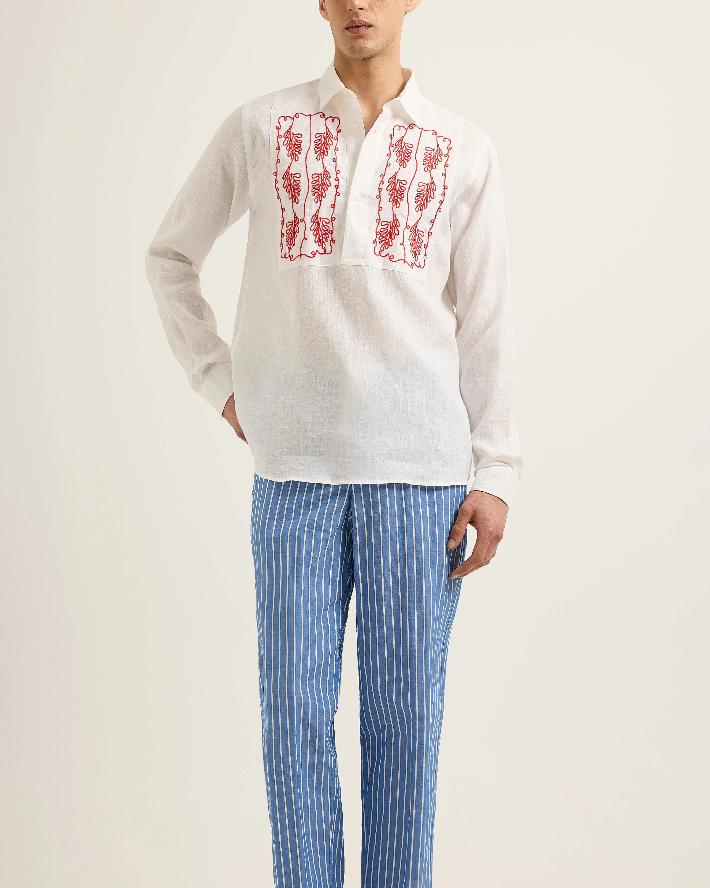 Ridley Linen Embroidery Neutral Toned Stitching