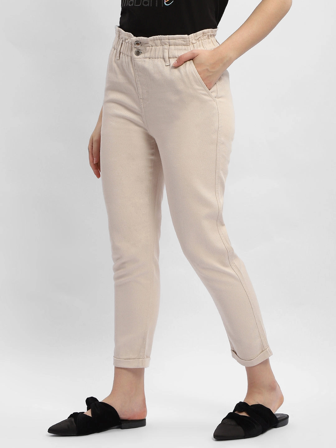 Madame Ruched Waistband White Trousers tailored look