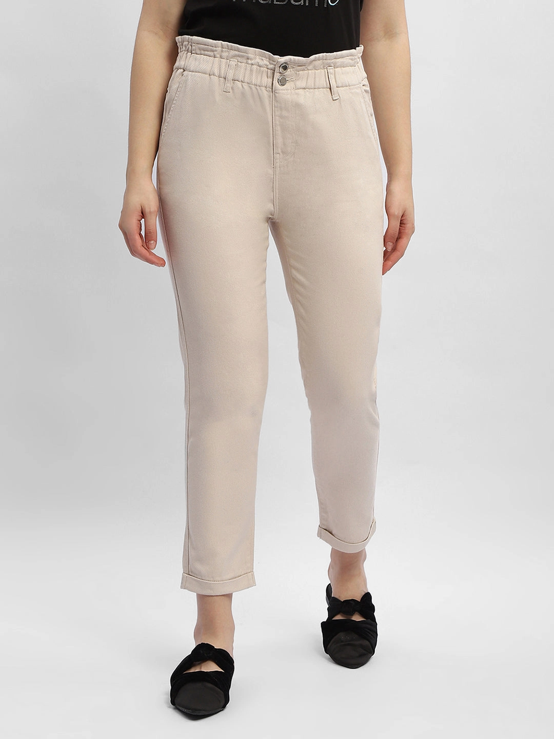 Movement Ease Madame Ruched Waistband White Trousers