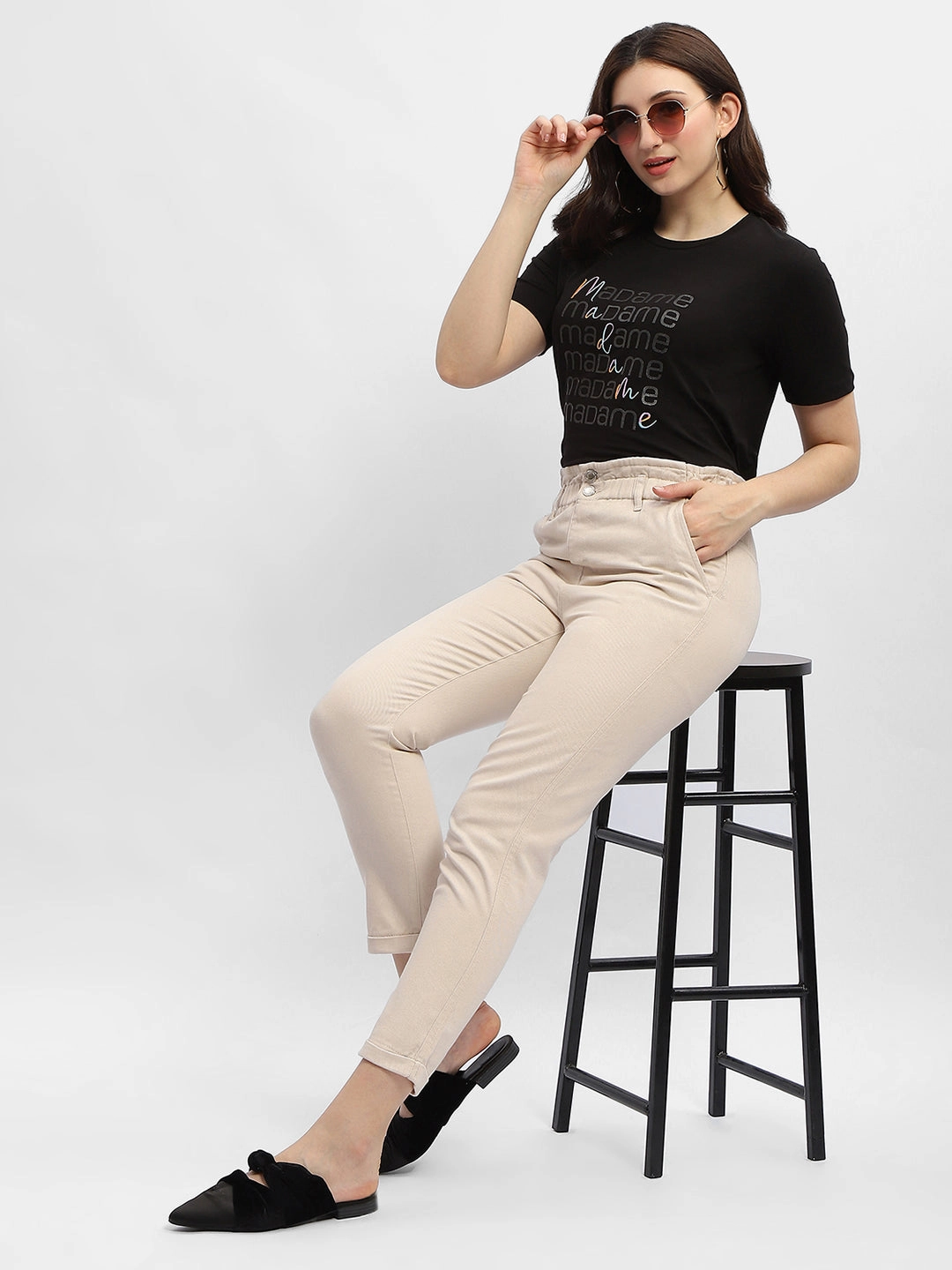Stay Comfortable Madame Ruched Waistband White Trousers