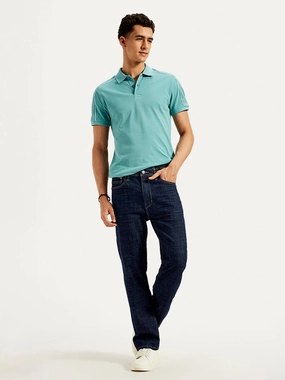 Men's 513 Navy Blue Slim Straight Fit Mid Rise Jeans Work Friendly Textured Bold