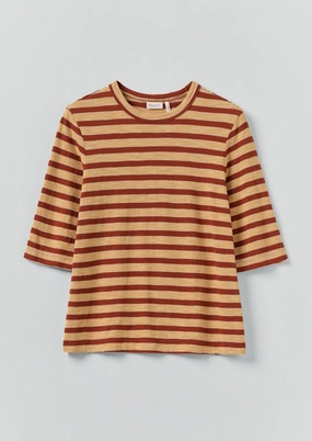 Ergonomic Cut NonToxicCoating Cleo Cotton Stripe Tee | Red Rock/Cider