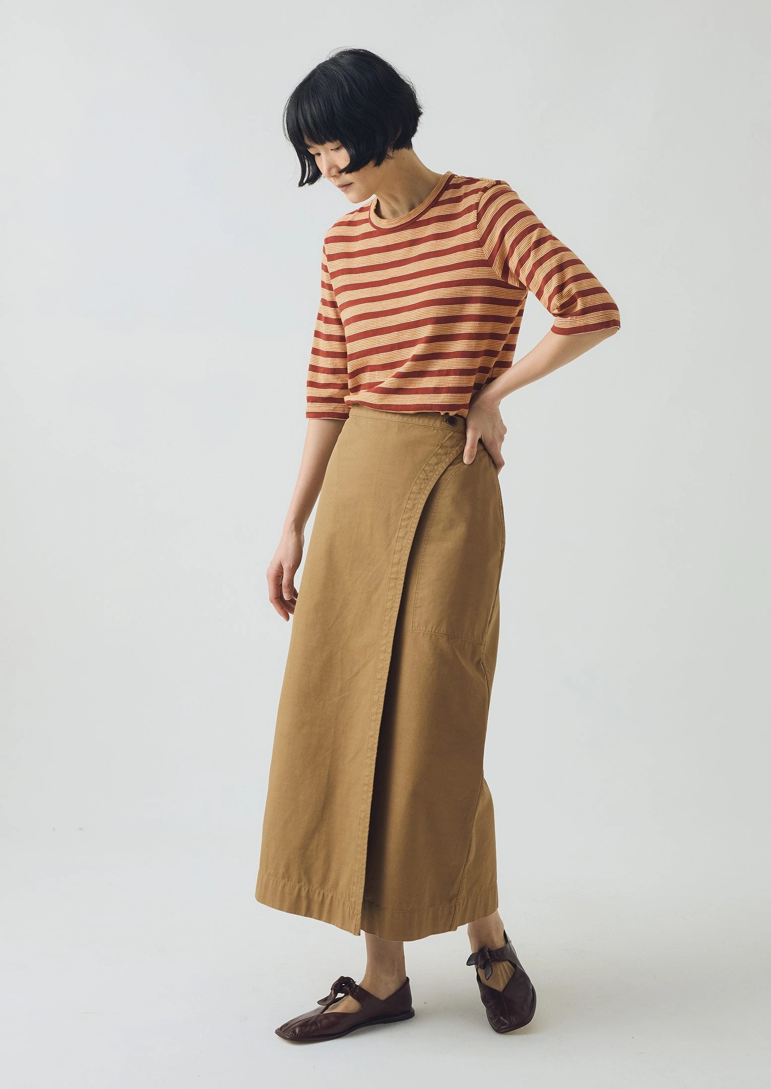 Cleo Cotton Stripe Tee | Red Rock/Cider Comfortable Layer Flexible Hemline
