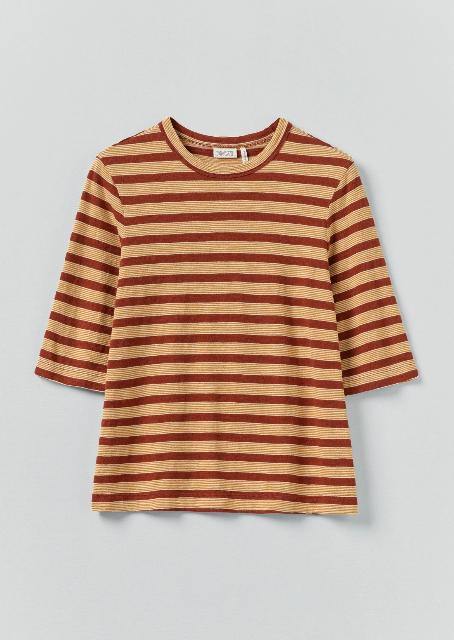 Ergonomic Cut NonToxicCoating Cleo Cotton Stripe Tee | Red Rock/Cider