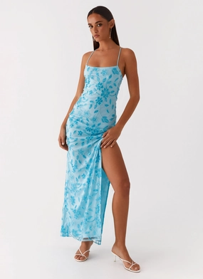 Understated Charm Bright Lights Beaded Maxi Dress - Blue
