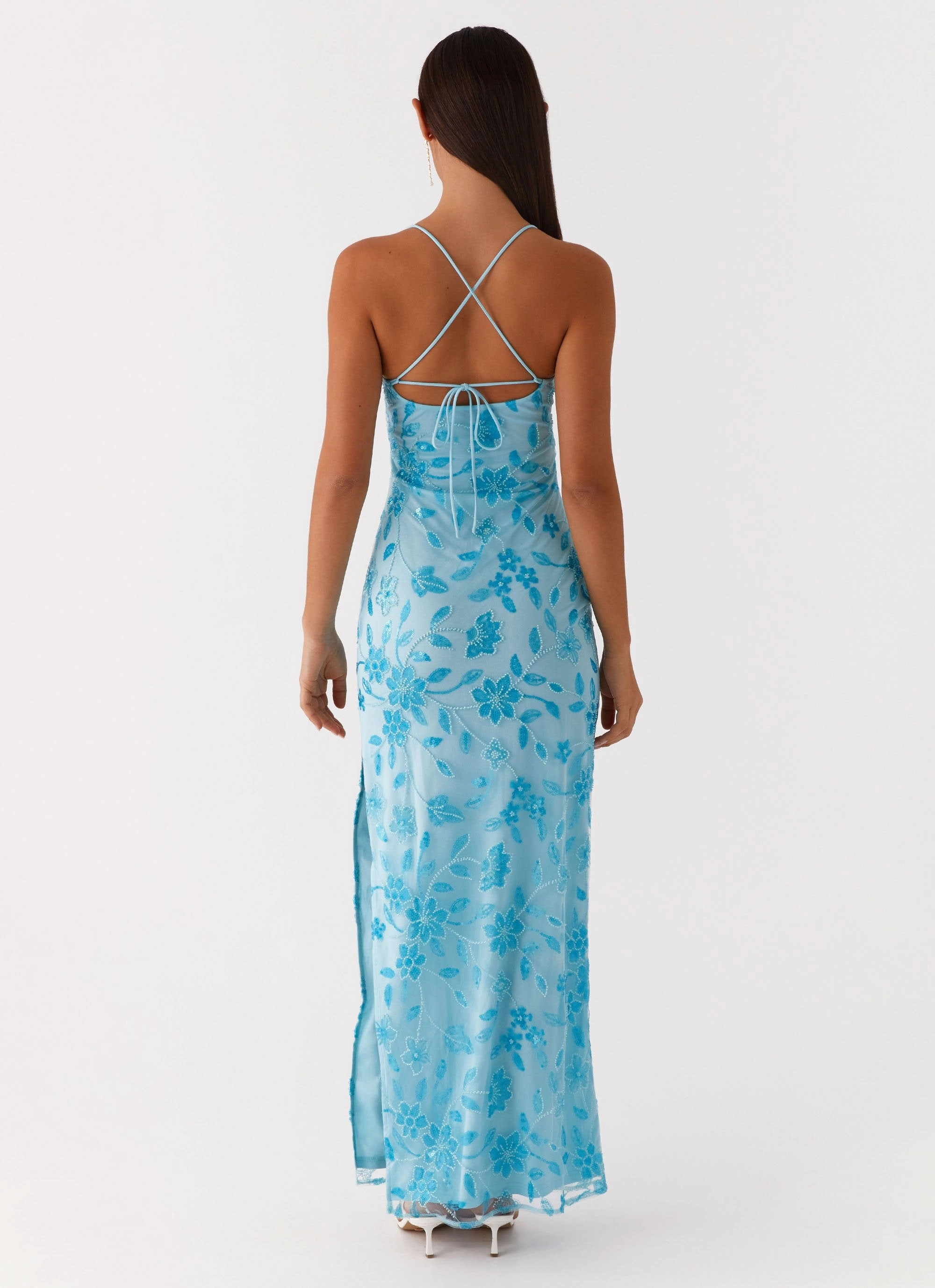 Built-In-Slip Polished Tailoring Bright Lights Beaded Maxi Dress - Blue
