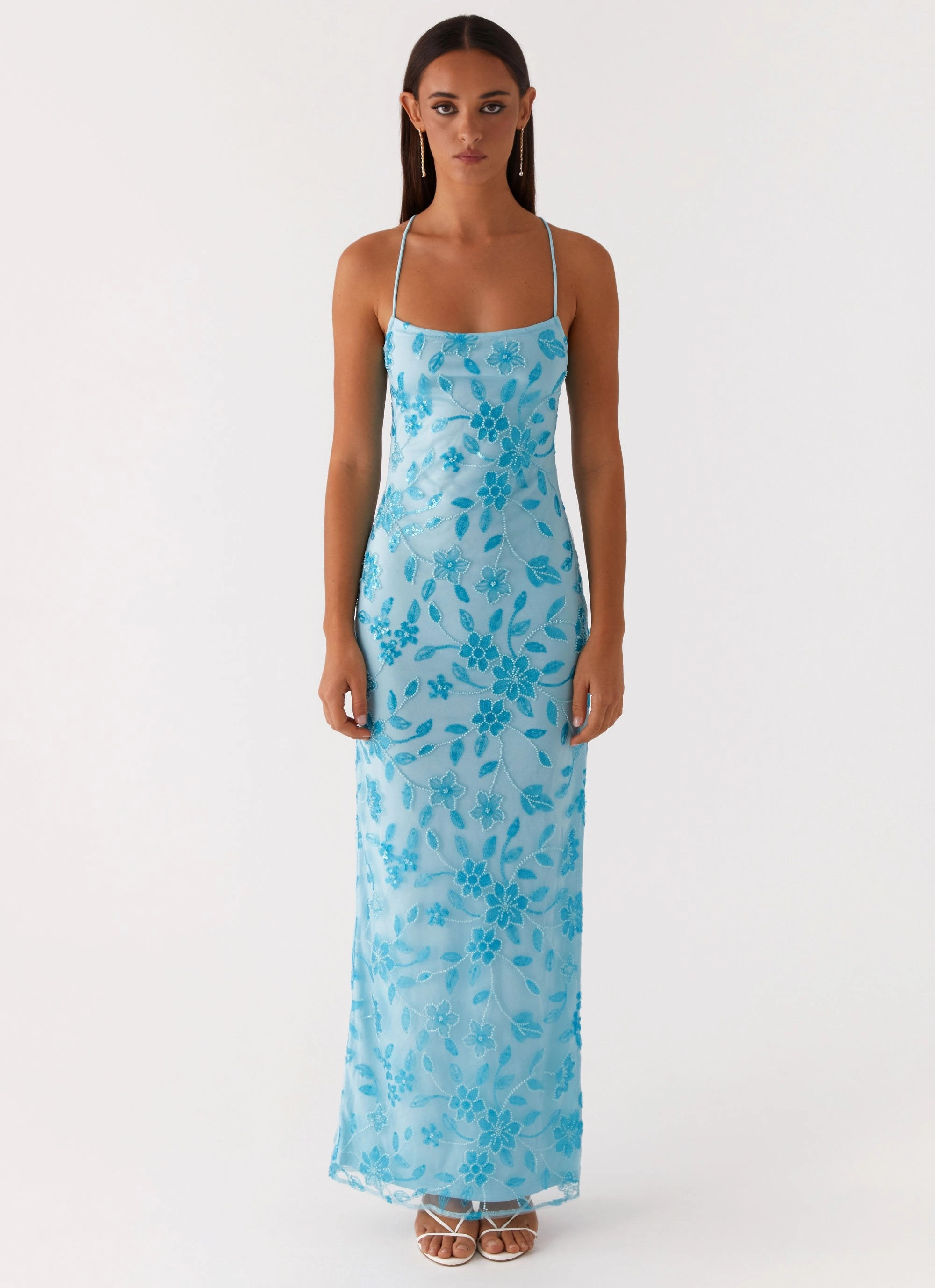Fine Texture Bright Lights Beaded Maxi Dress - Blue