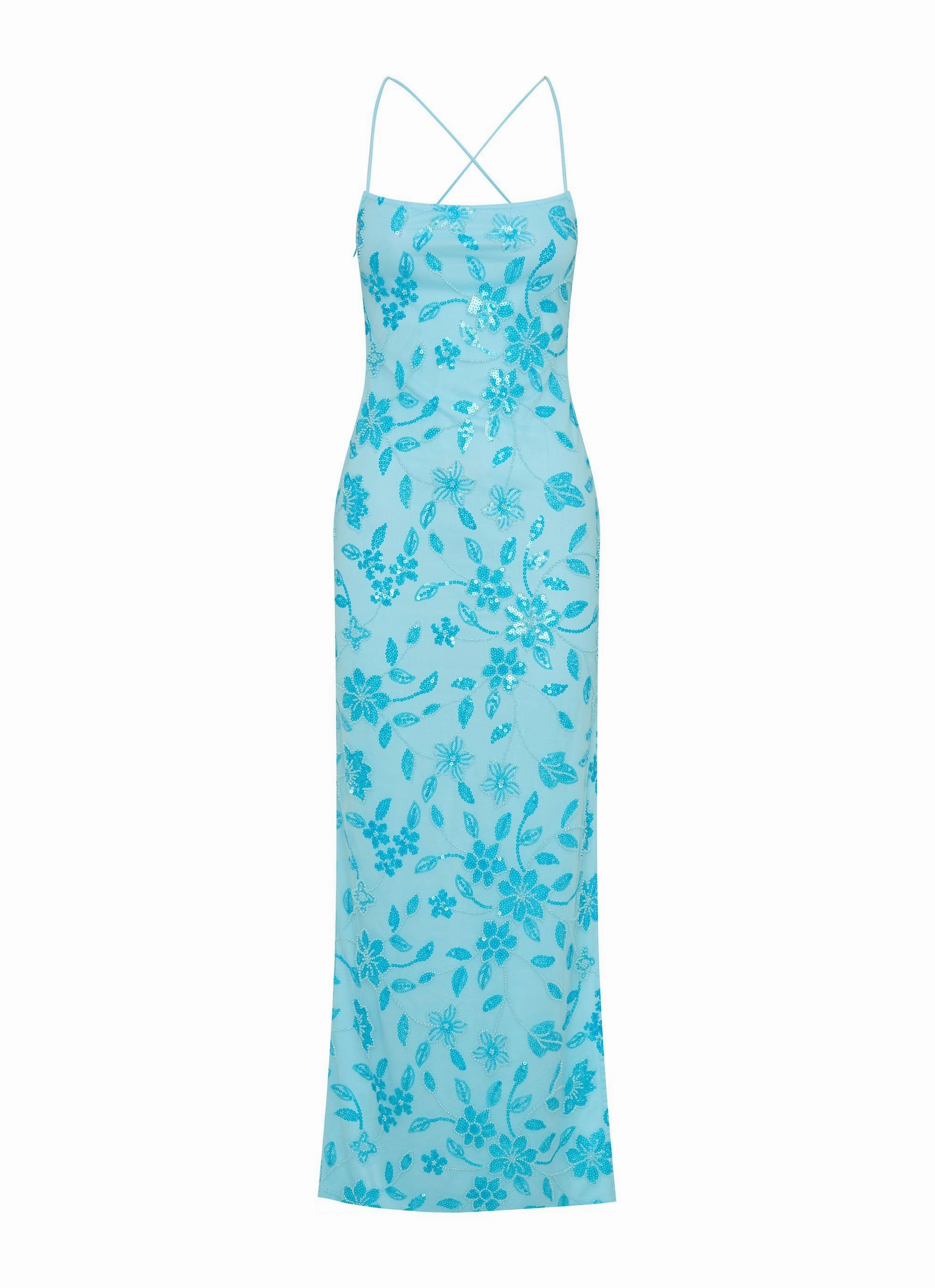 SoftTouchTexture Bright Lights Beaded Maxi Dress - Blue