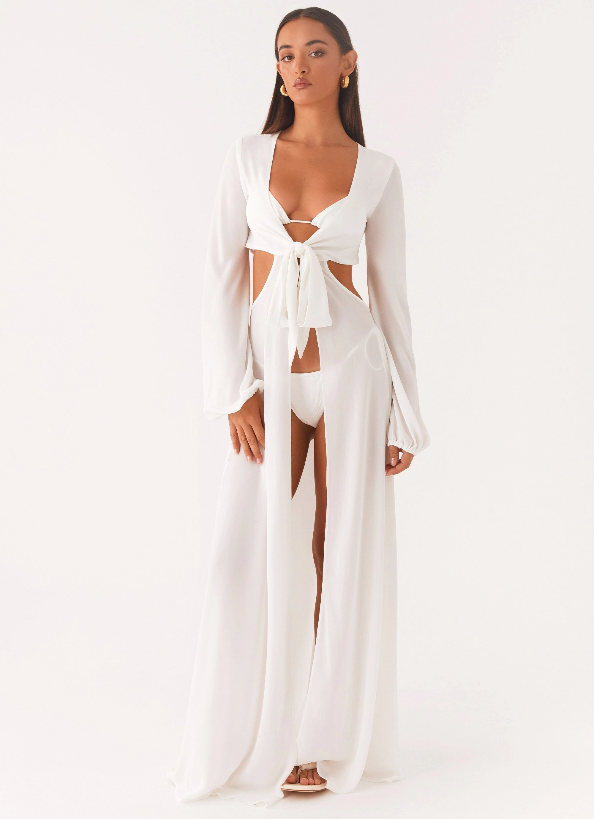 Art Event Fitted Look Coastal Maxi Dress - White