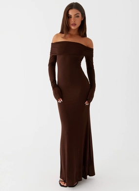 Flattering Design Wear Feminine Touch Cocoa Long Sleeve Maxi Dress - Chocolate