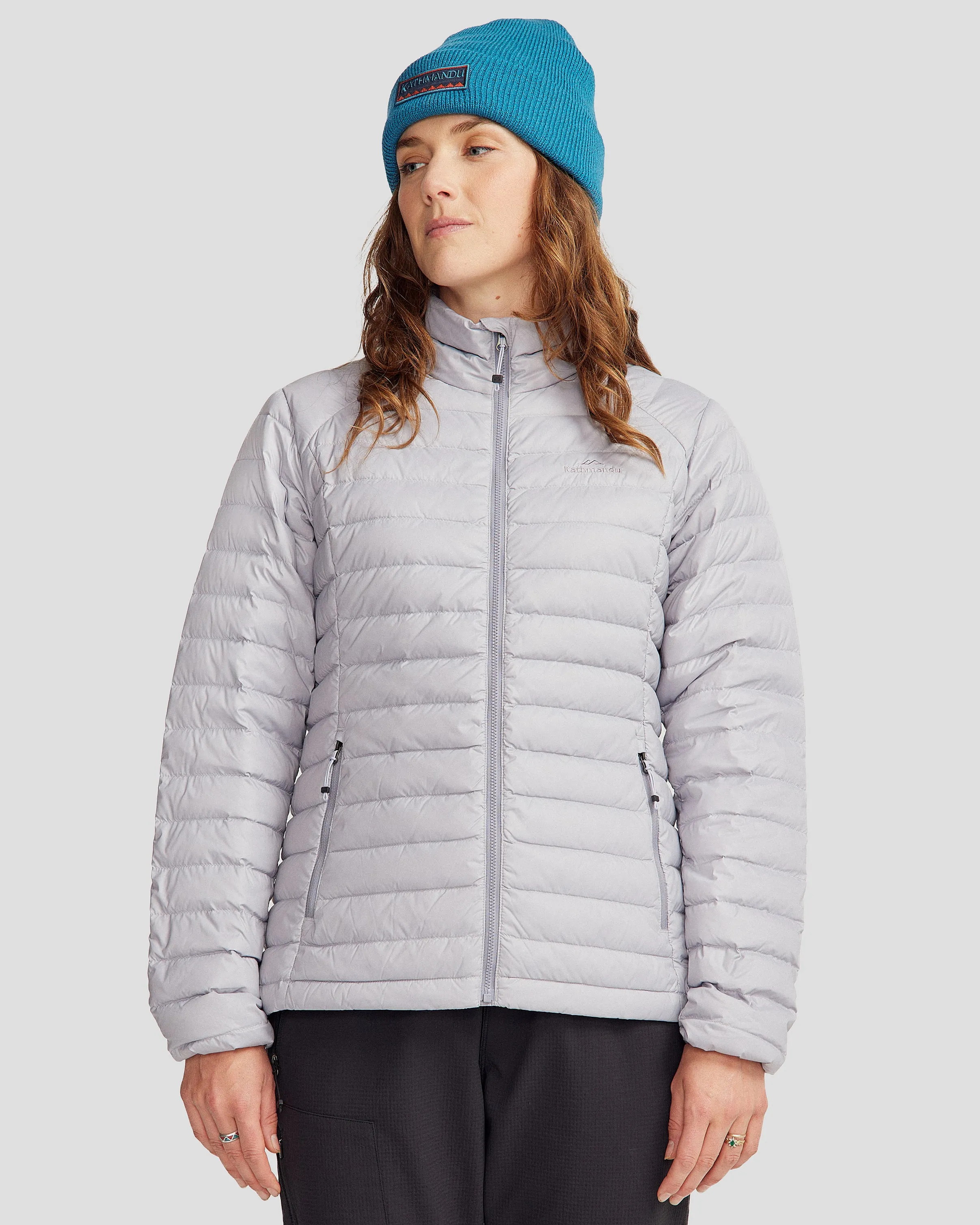 Women's Heli Down Jacket v4 - Light Haze Rubberized Trims Eco Friendly Padding