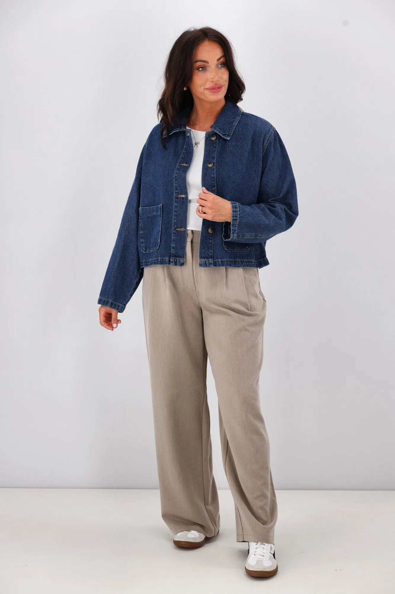 ONLY Lerin Pocket Denim Jacket Dark Blue Impact Absorbing Back Panels Tailored Cut Style