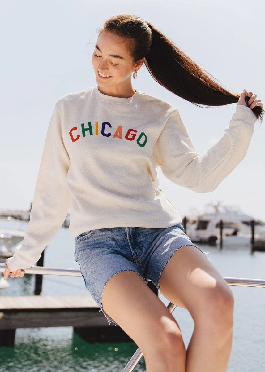 Ergonomic Sleeve Design All Day Wear Sweet Home Chicago Sweatshirt - Heather Natural