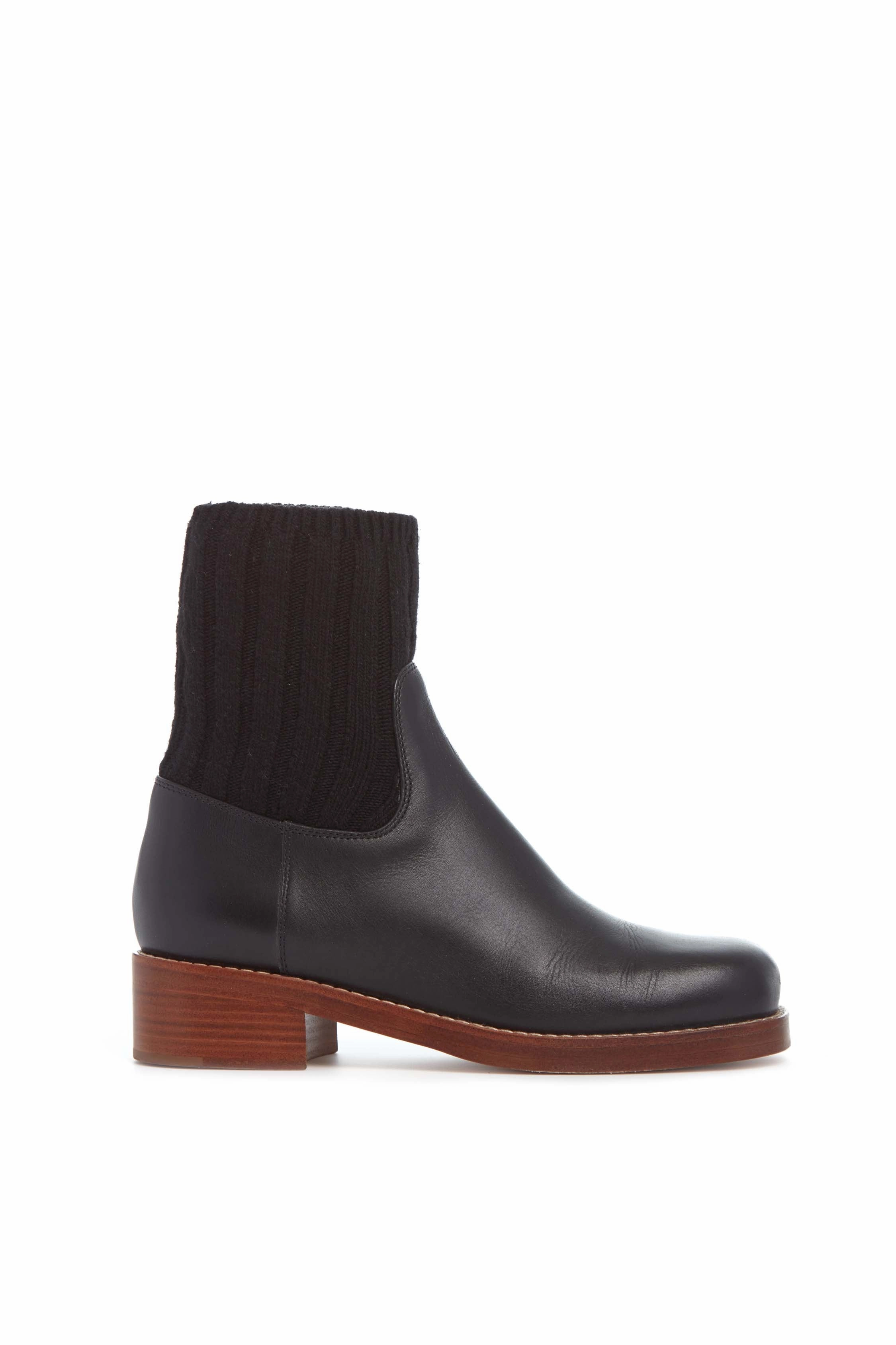 Hobbes Sock Boot in Black Leather & Cashmere Casual Elegance Reinforced Form Work Commute