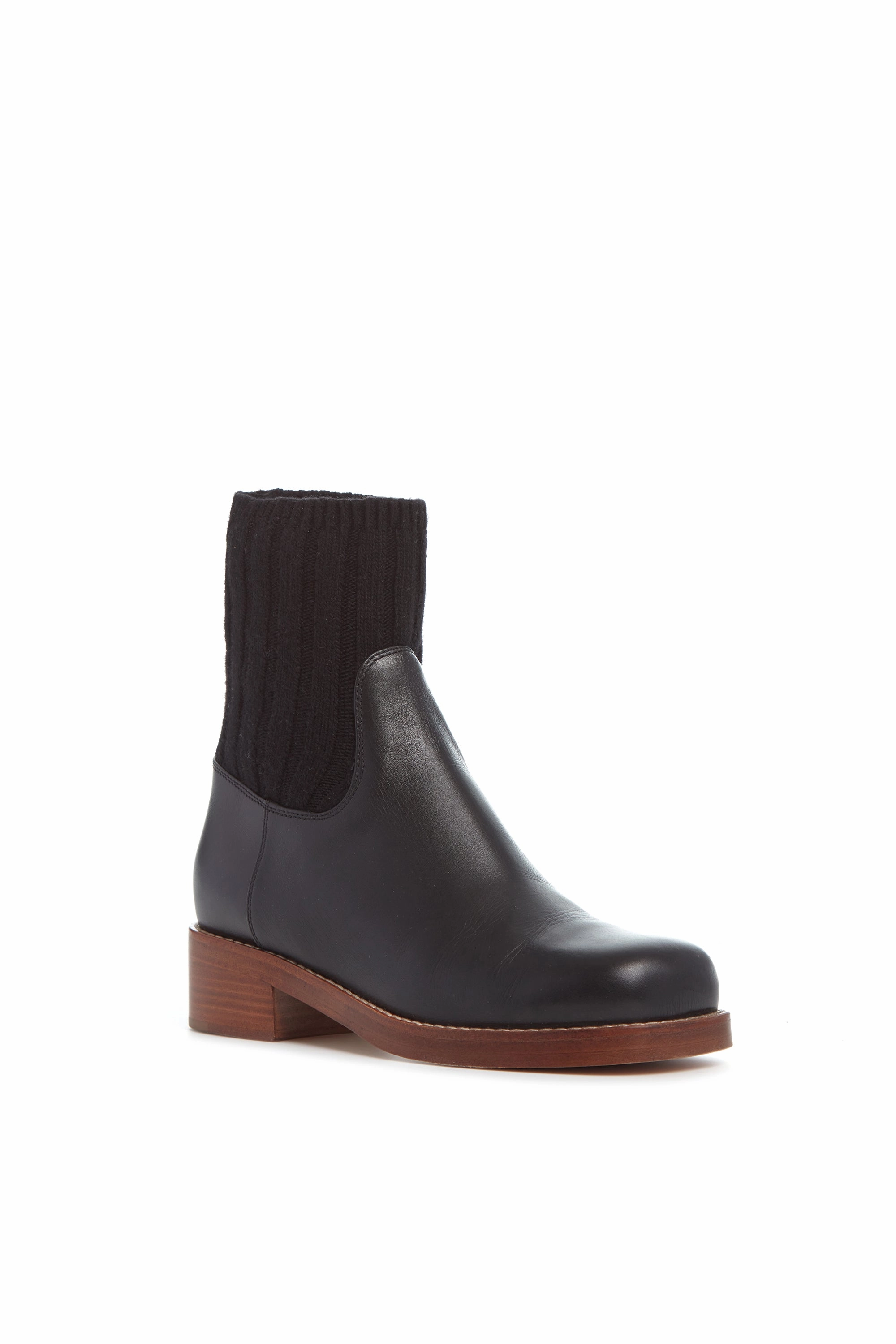 Removable Hobbes Sock Boot in Black Leather & Cashmere