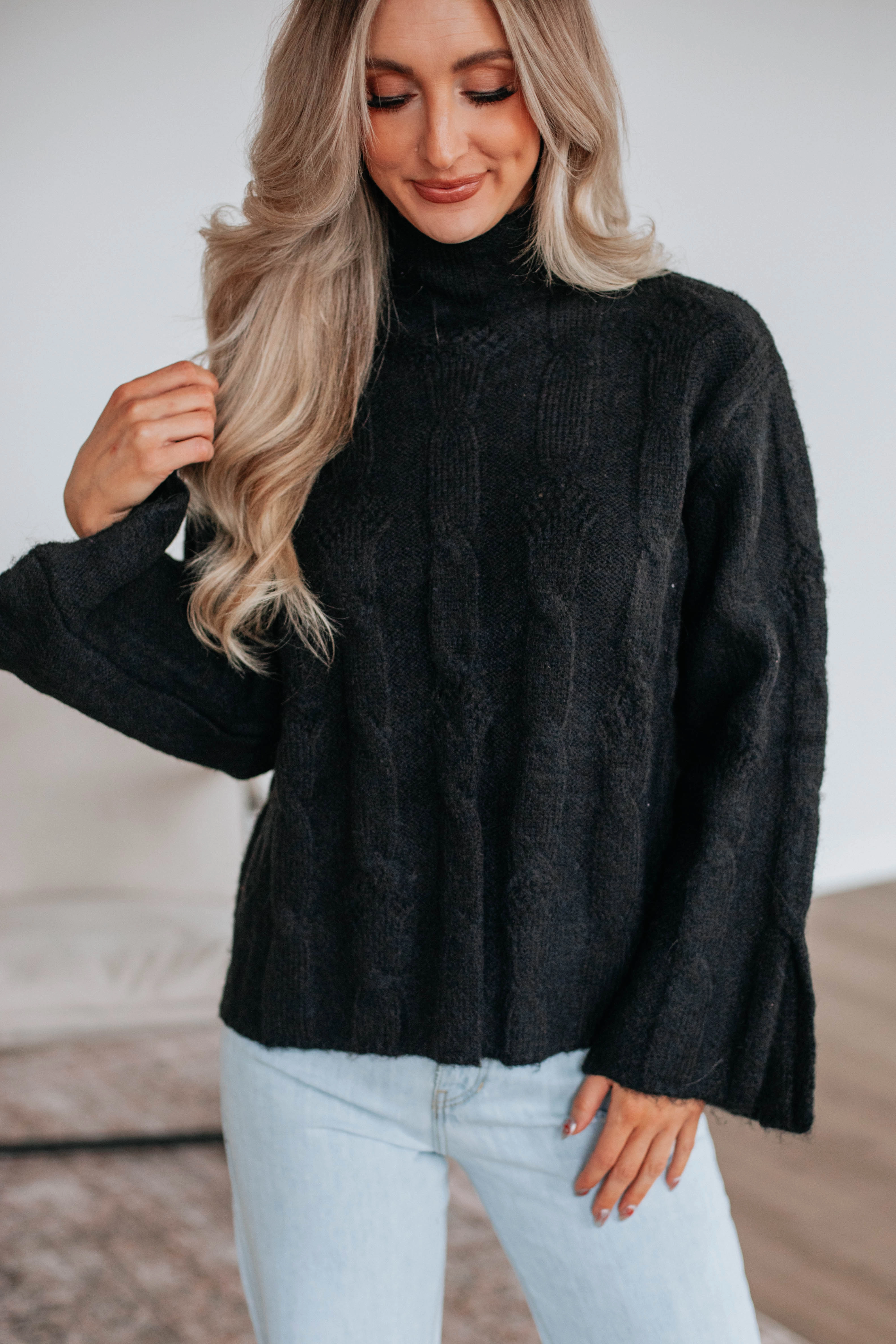 Colette Cable Knit Sweater Flexible Fabric