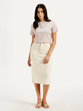 Ventilated Panels Senior Style Women's High Rise Off-White?Slim Fit Skirt