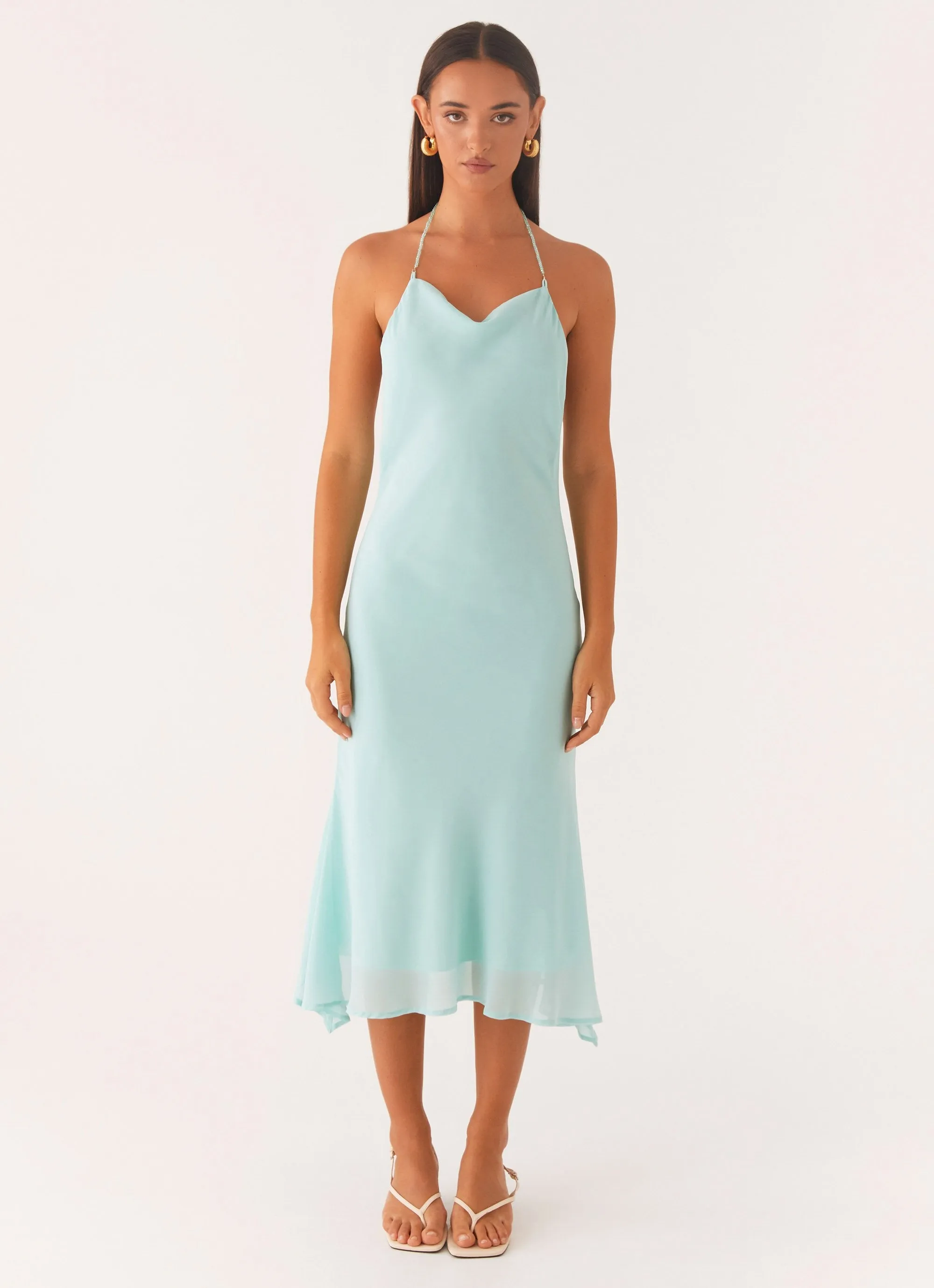 Luxe Fabric Deep Dive Midi Dress - Pale Blue