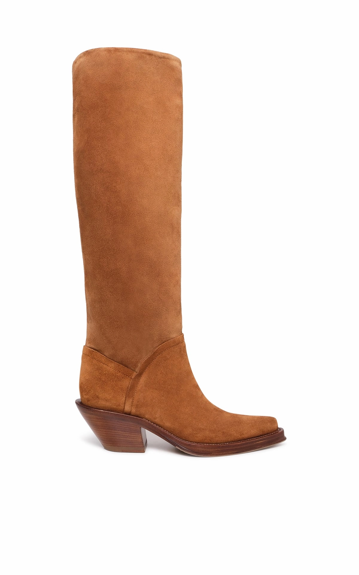 Camero Knee-High Cowboy Boot in Cognac Suede Luggage Ready