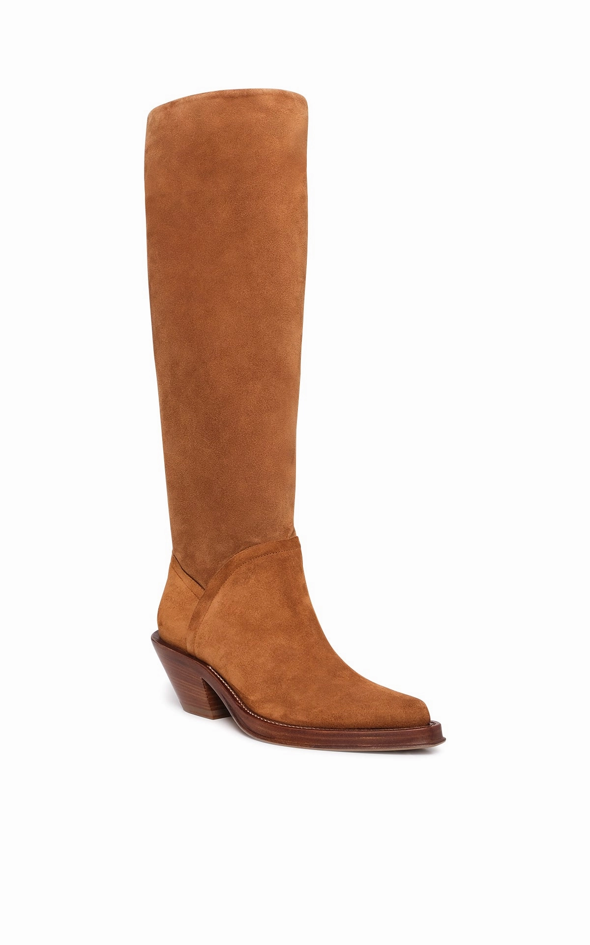 Camero Knee-High Cowboy Boot in Cognac Suede Dynamic Arch Frame Travel purpose