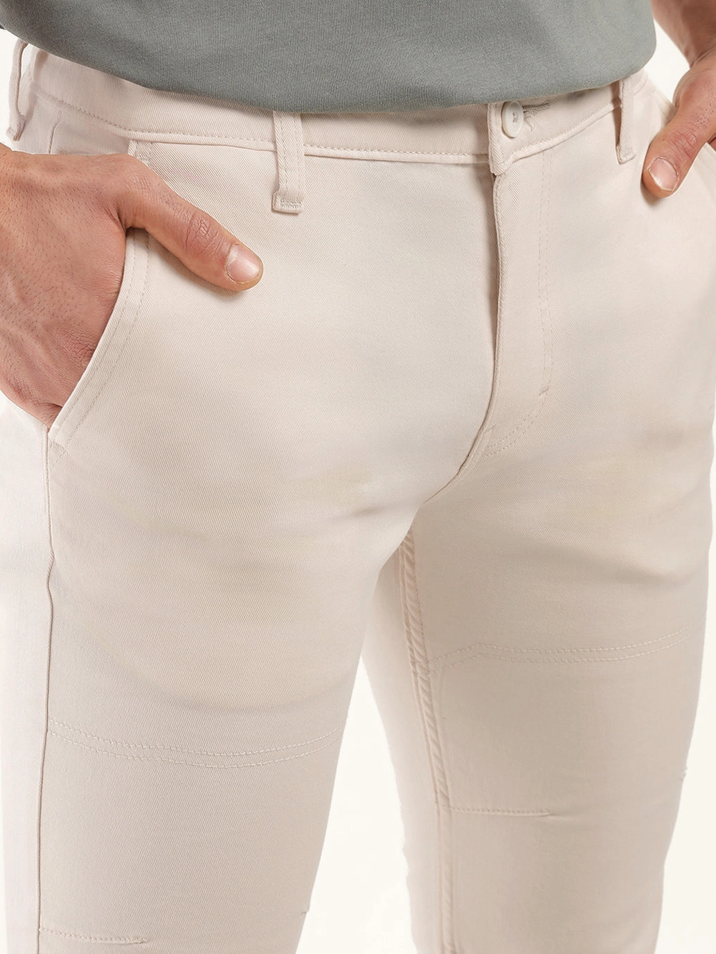 Light Fabric RipstopFabric Men's Cream Slim Fit Chinos