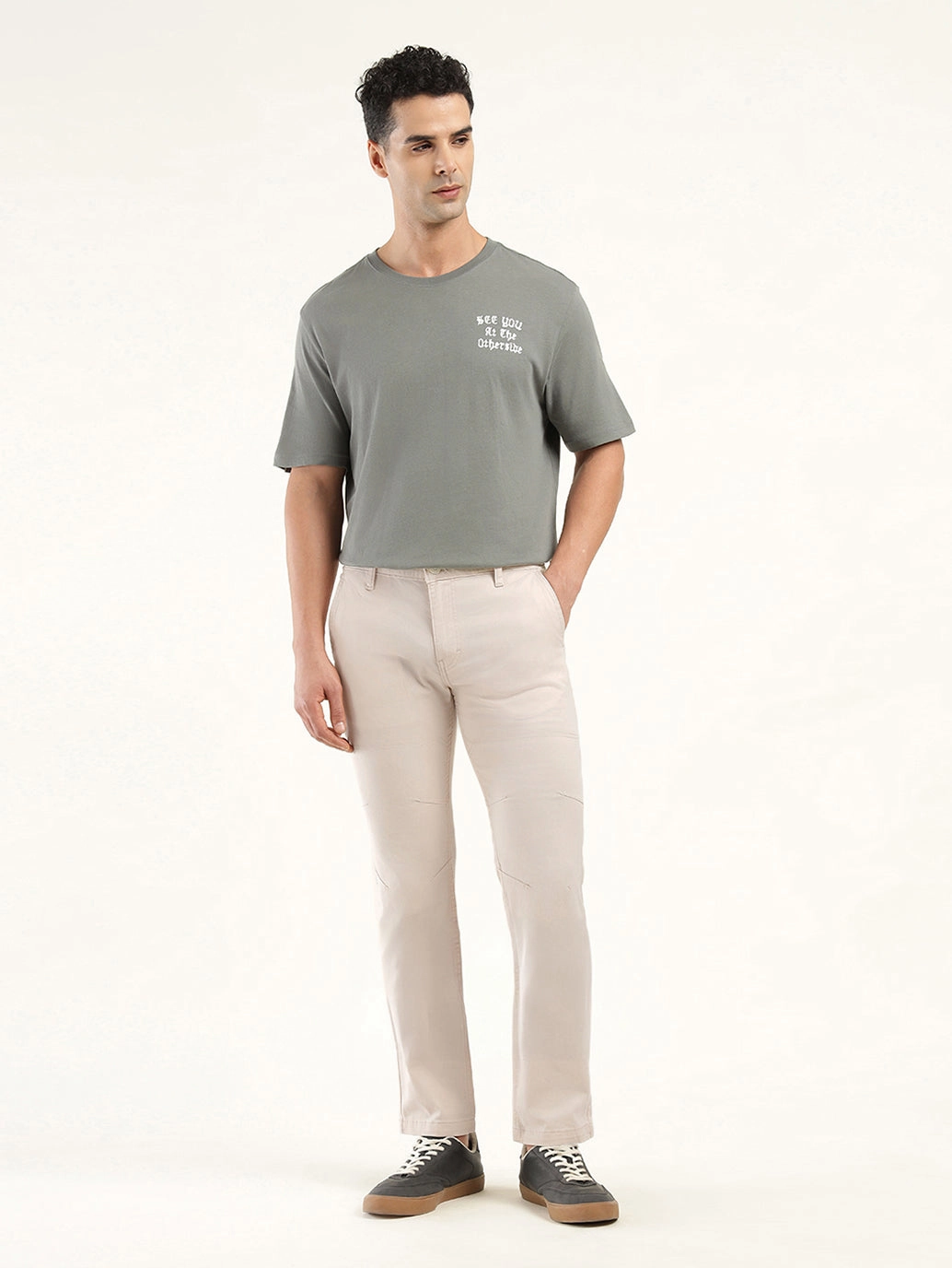 Anti Pilling Finish Men's Cream Slim Fit Chinos