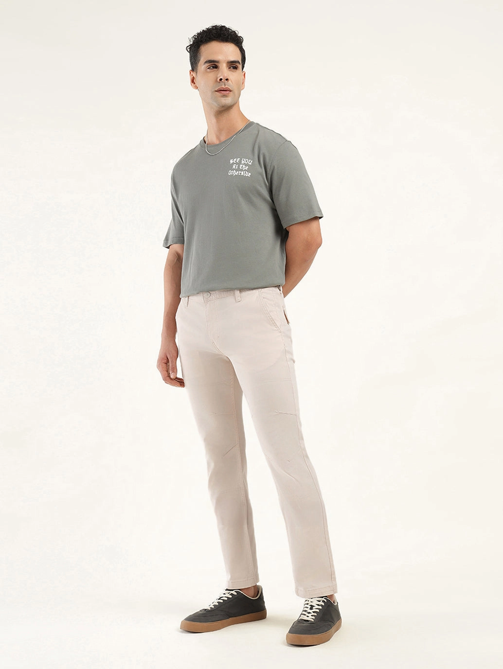 Men's Cream Slim Fit Chinos Sporty Cut