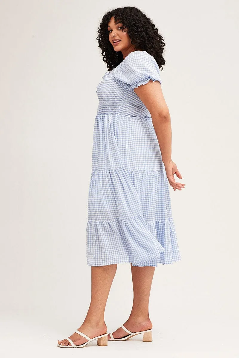 Comfy and Relaxed Check Short Sleeve Tiered Midi Dress