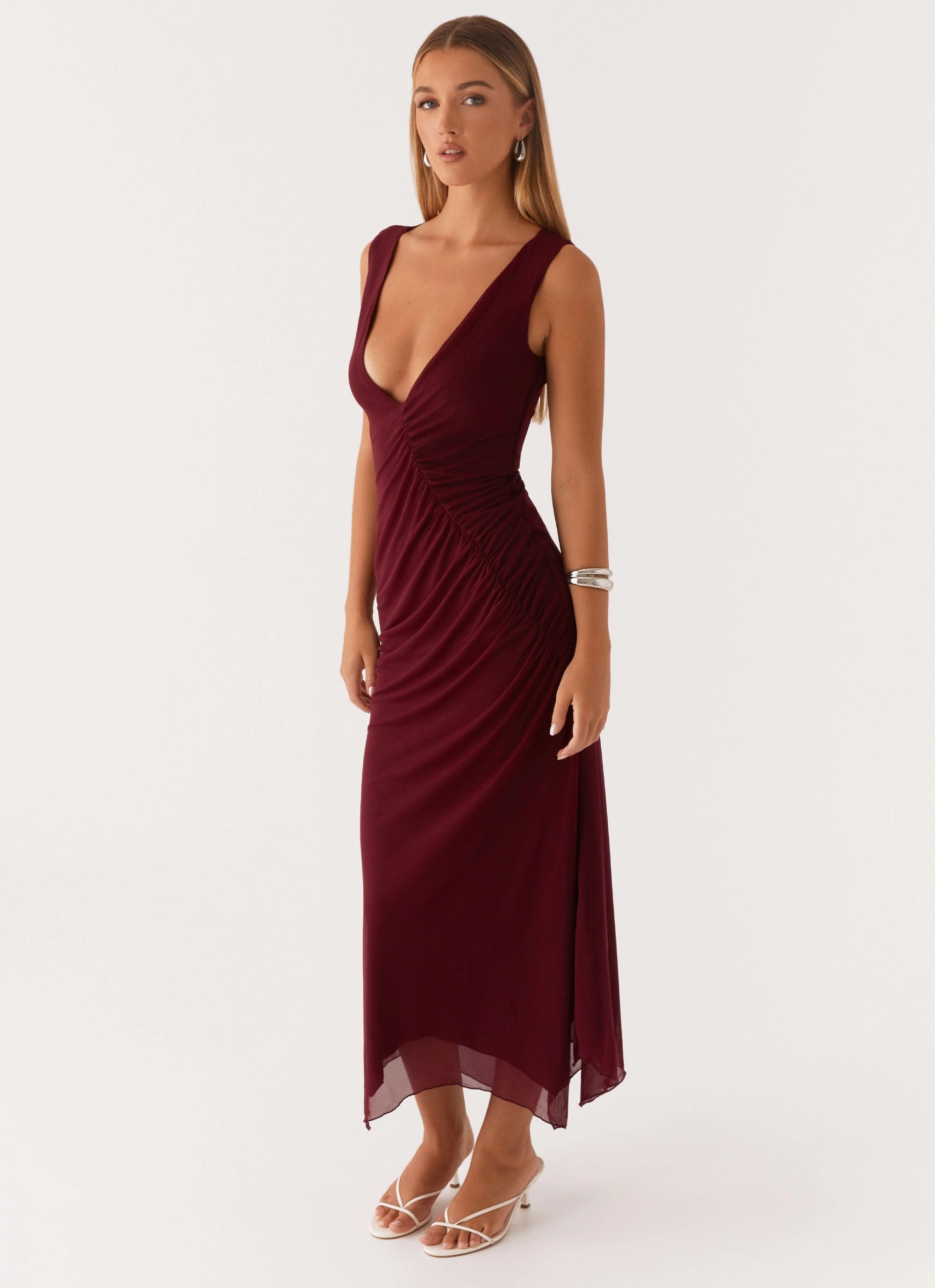 Romantic-Detail Smart Waistband Design Murphy Maxi Dress - Deep Maroon