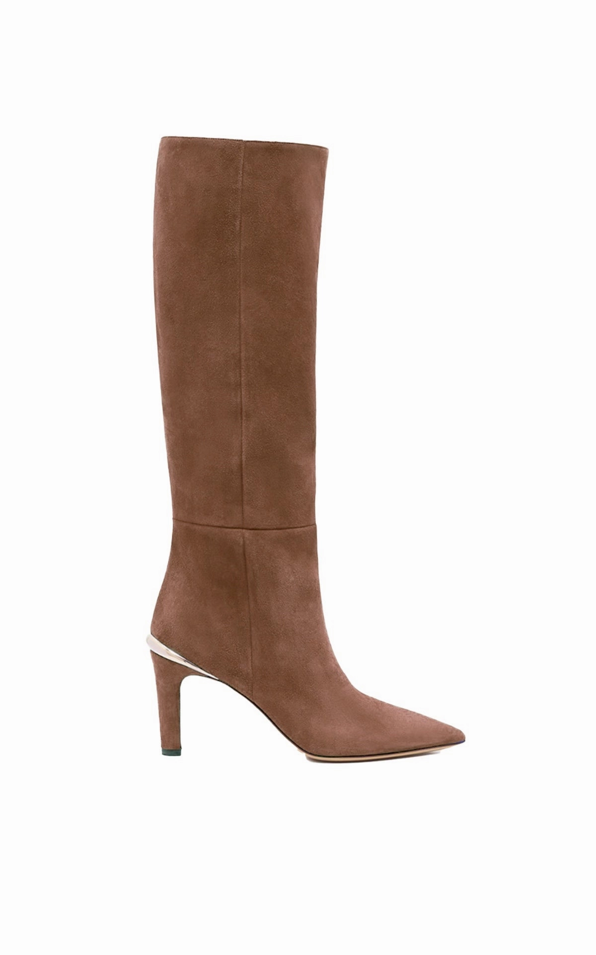 Aura High Heel Stiletto Tall Boot in Dark Sand Suede High Traction Trail Runner Stylish Option