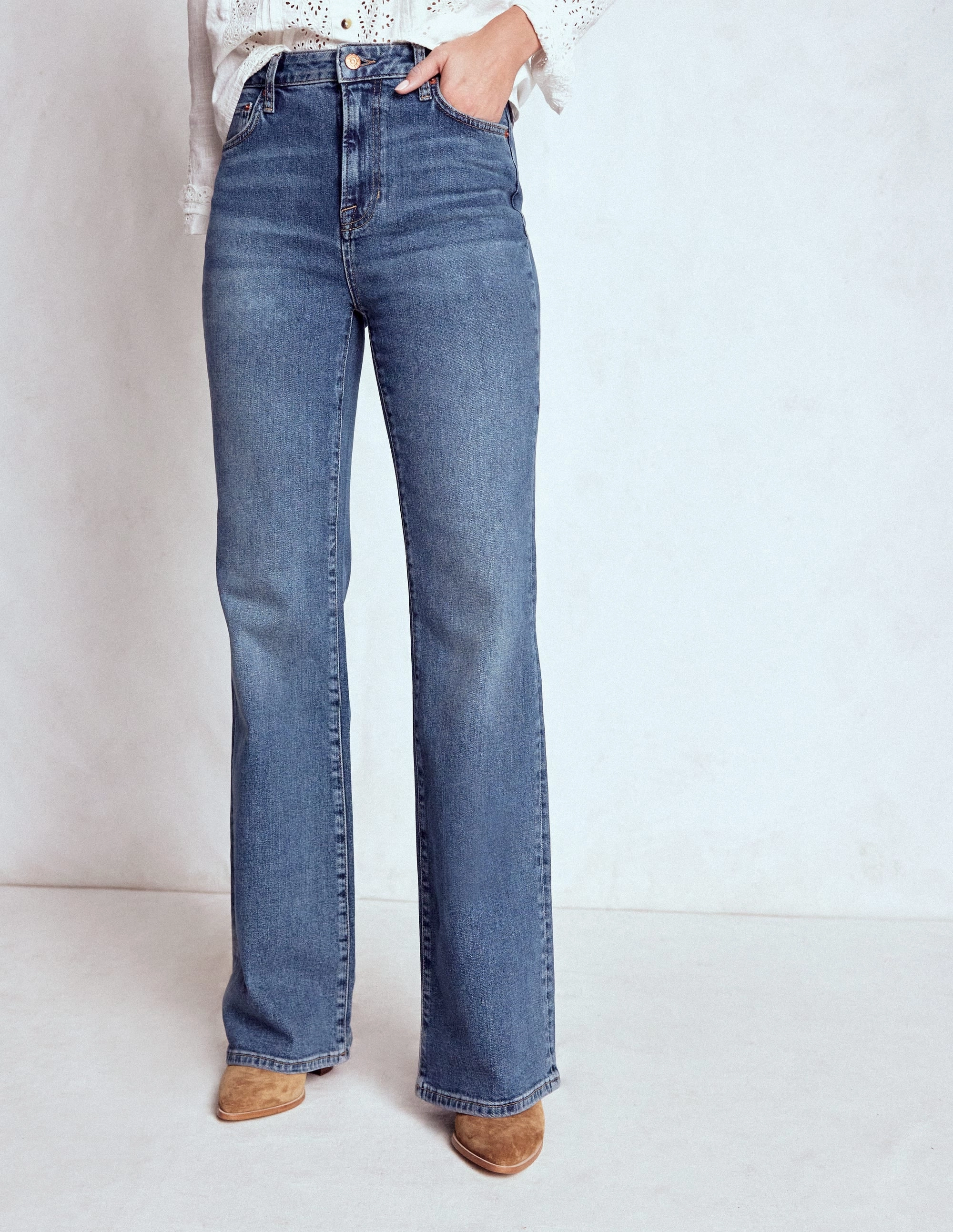 High Rise Fitted Flare Jeans-Mid Vintage Functional Waist Stretch Motion