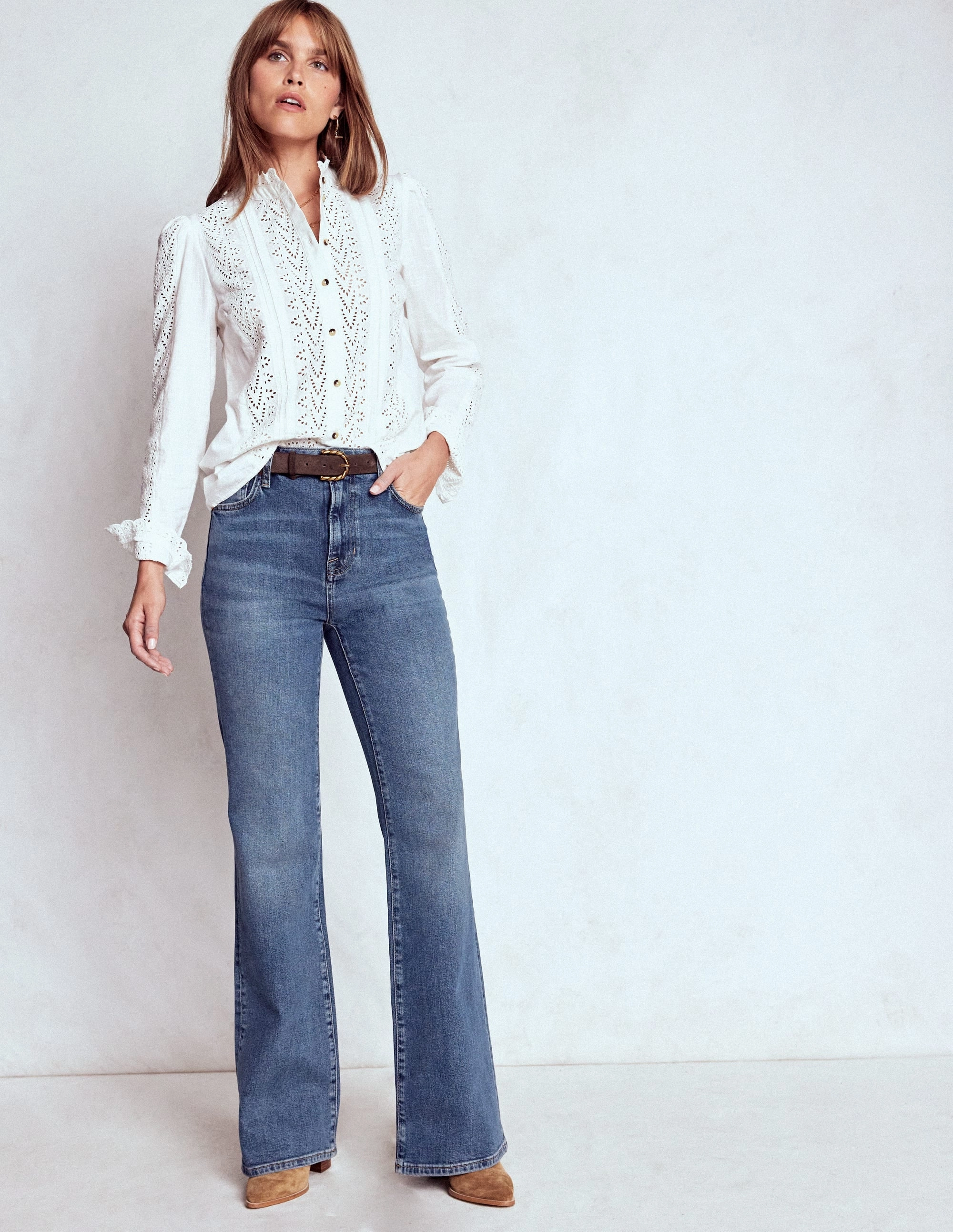 Day Ready No Bunching High Rise Fitted Flare Jeans-Mid Vintage
