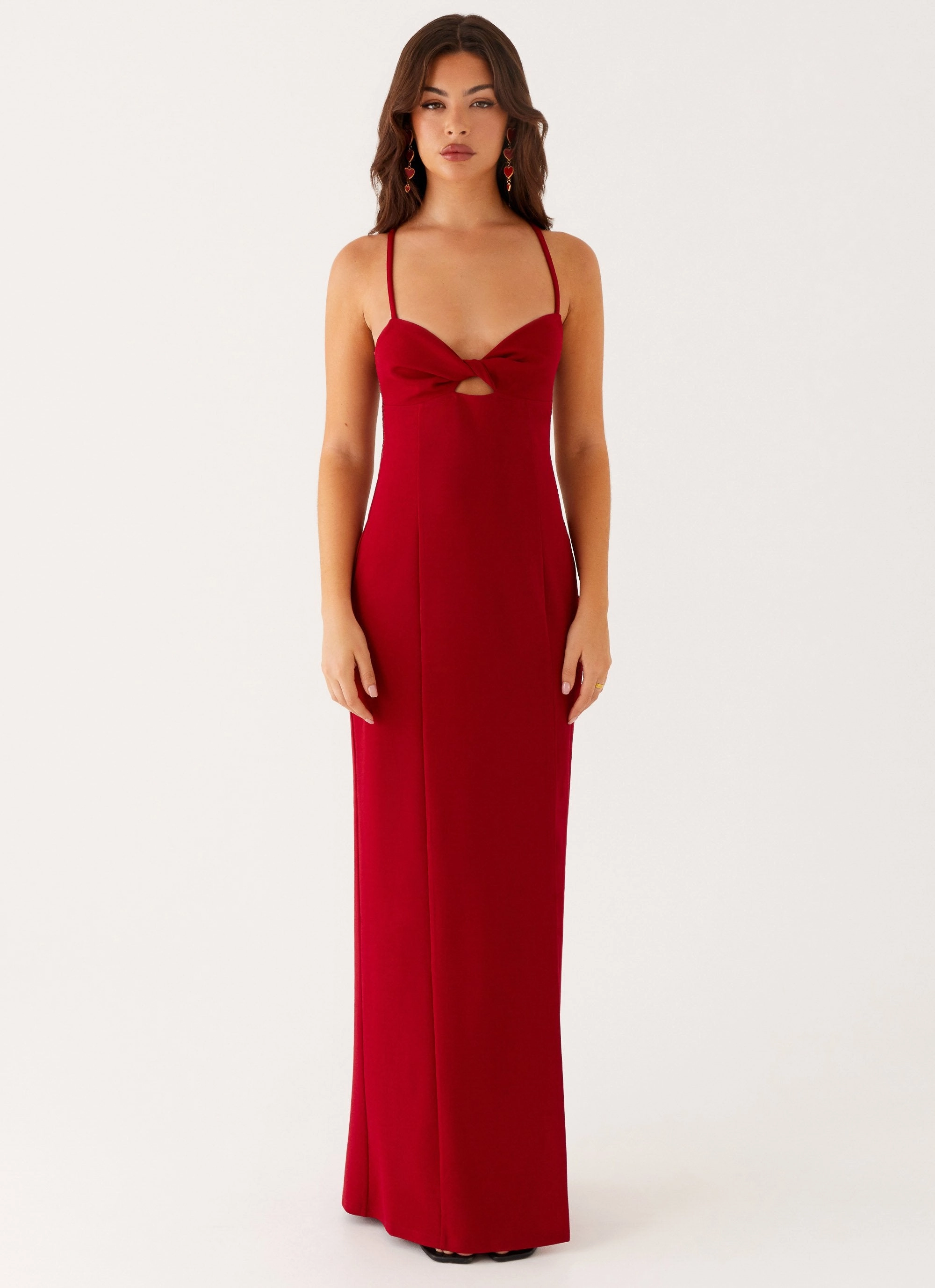 Heartbreaker Maxi Dress - Deep Red Sheer Overlay