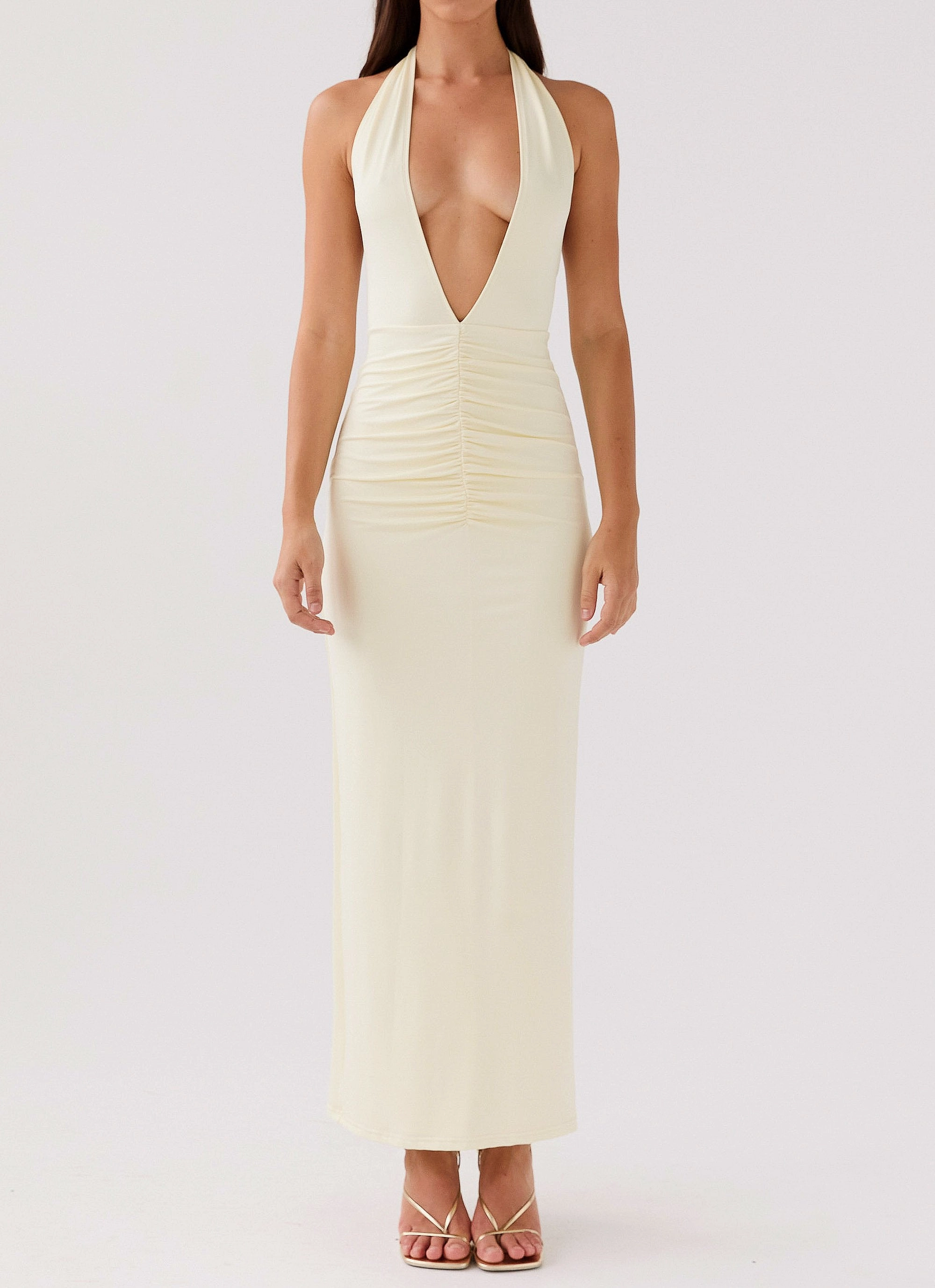 Whisked Away Halterneck Maxi Dress - Canary Romantic dinner wear