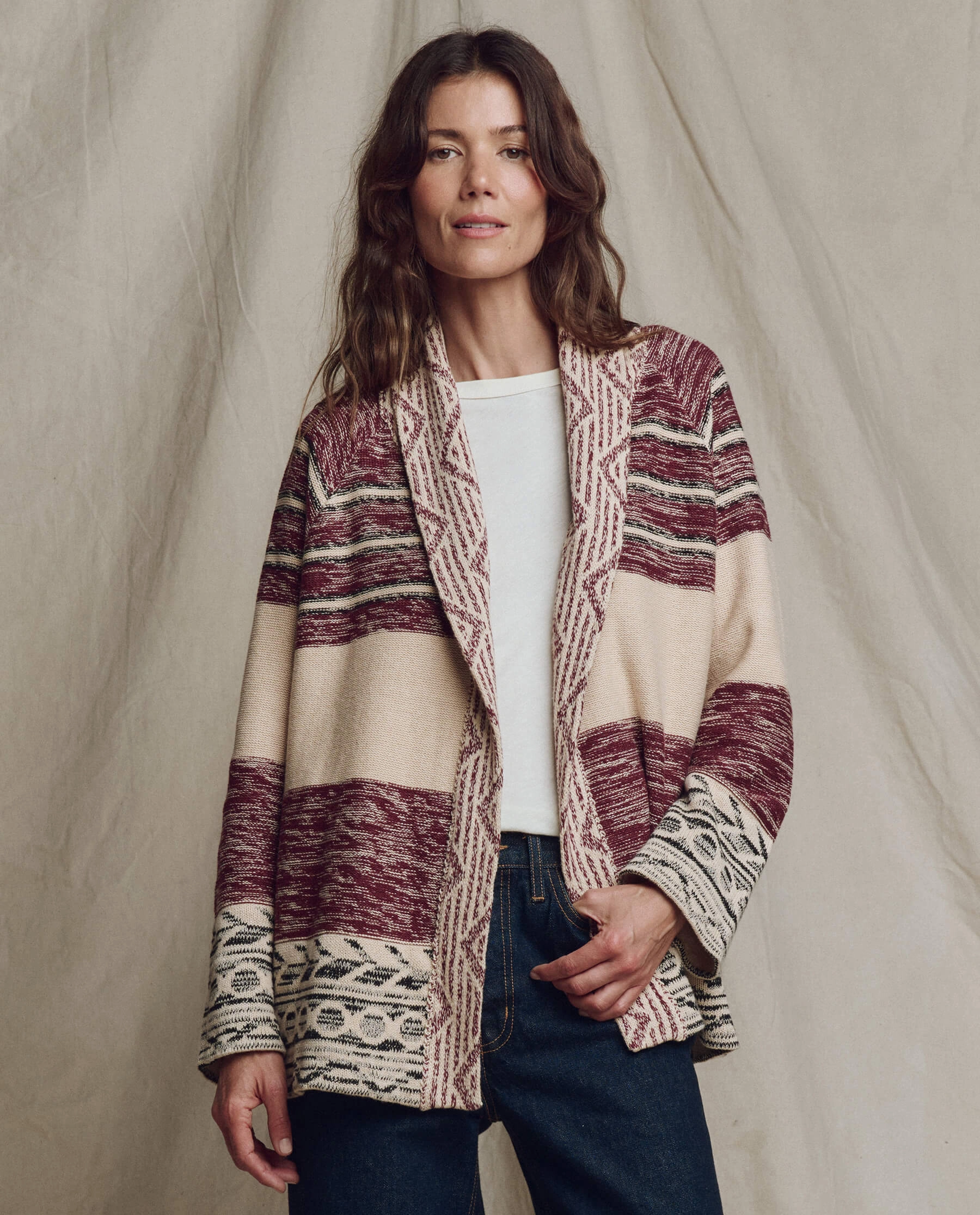 Winter Knitwear Soft Feel The Riding Cardigan. -- Rusted Red Multi