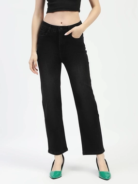 Bold Road Trip Madame Mid-Rise Black Straight-Fit Jeans