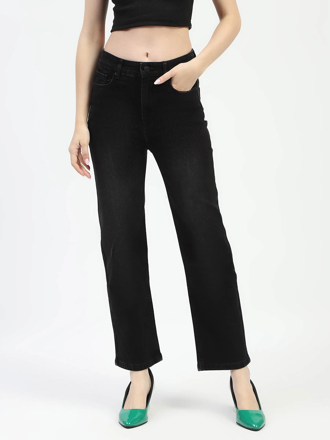 Bold Road Trip Madame Mid-Rise Black Straight-Fit Jeans