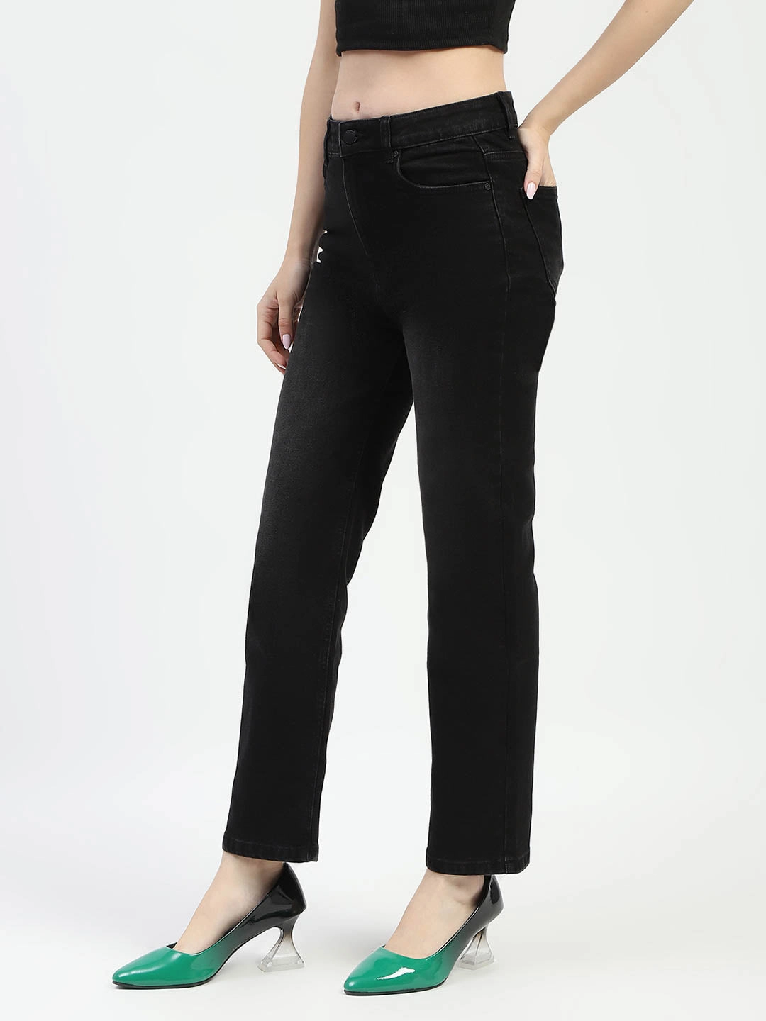 Madame Mid-Rise Black Straight-Fit Jeans comfortable option Professional Wear Premium Winter Warmth