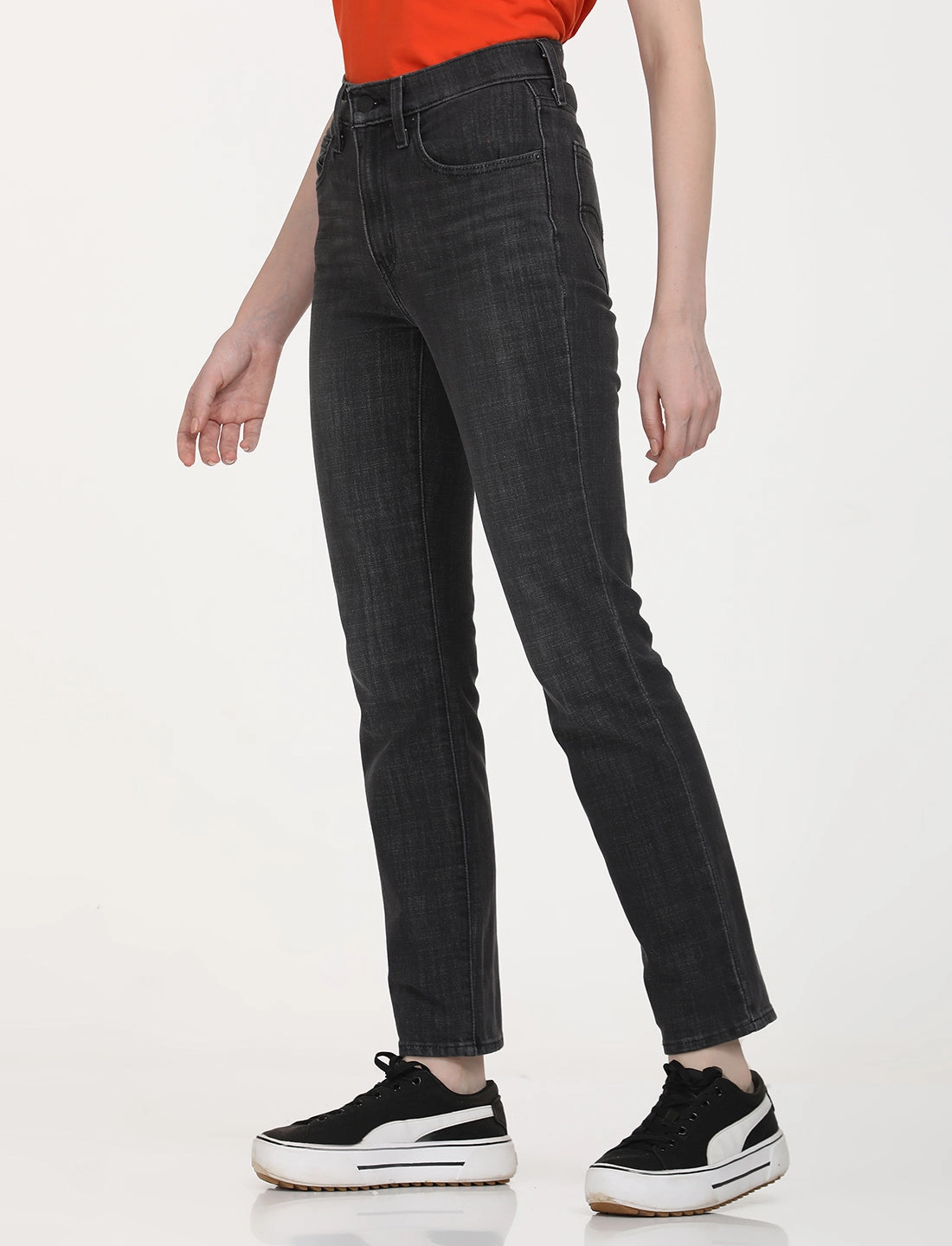 Spring Mood Office Wear Minimalist Women's 724 Black Straight Fit High Rise Jeans