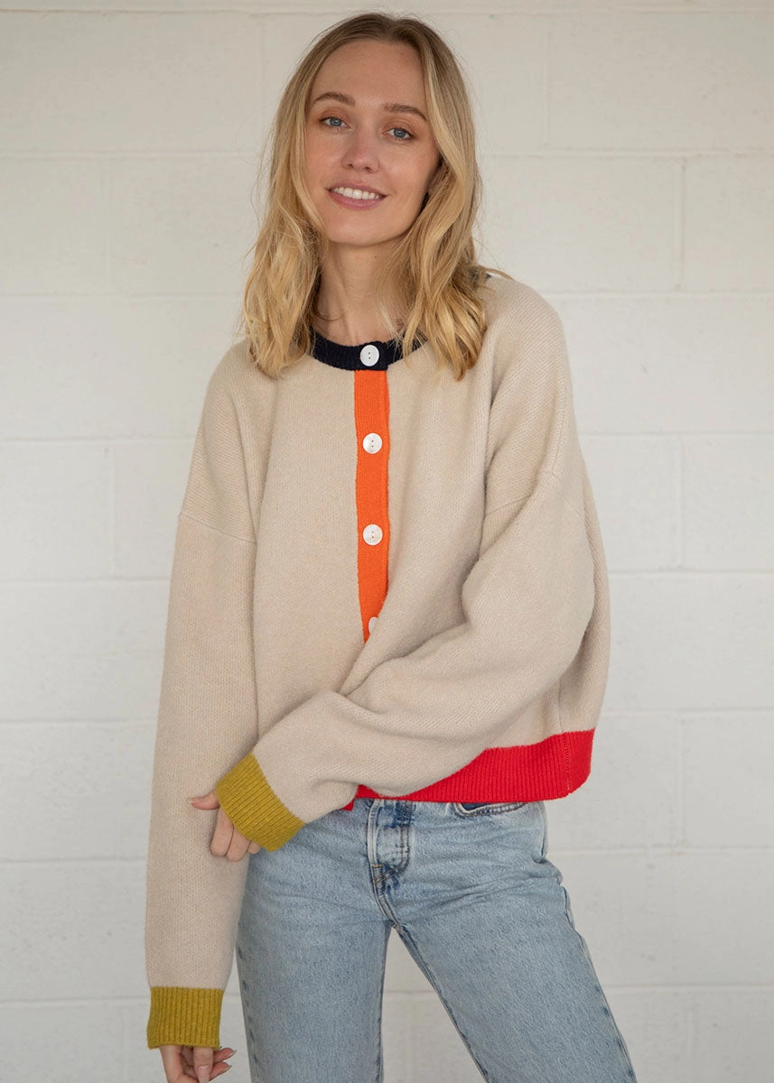 Georgie Color Block Cardi - Taupe Versatile Performance