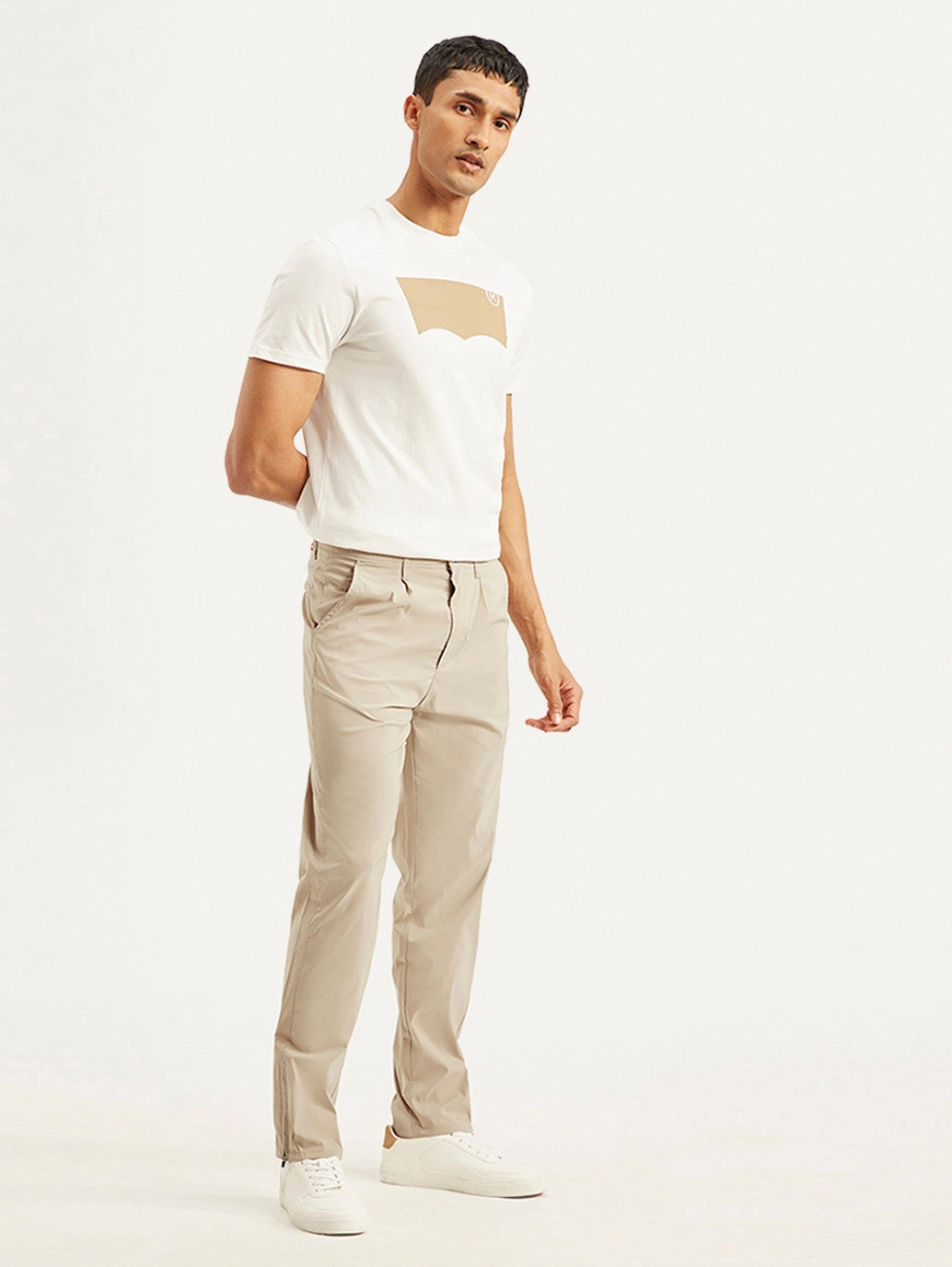 Breathable Lining Anti Snag Threading Men's Beige Regular Fit Trousers