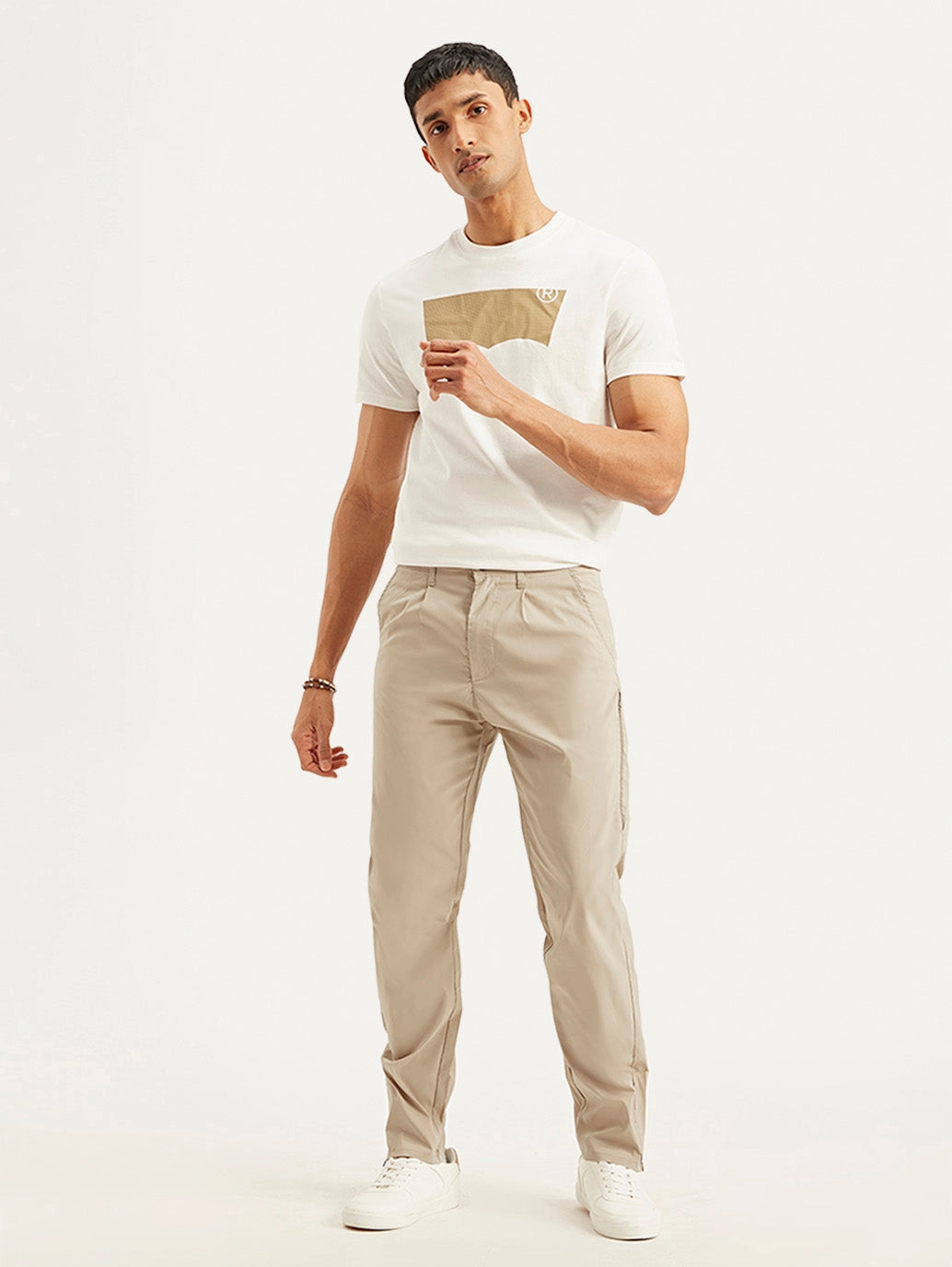 Clean Cut EasyCareFabric Men's Beige Regular Fit Trousers