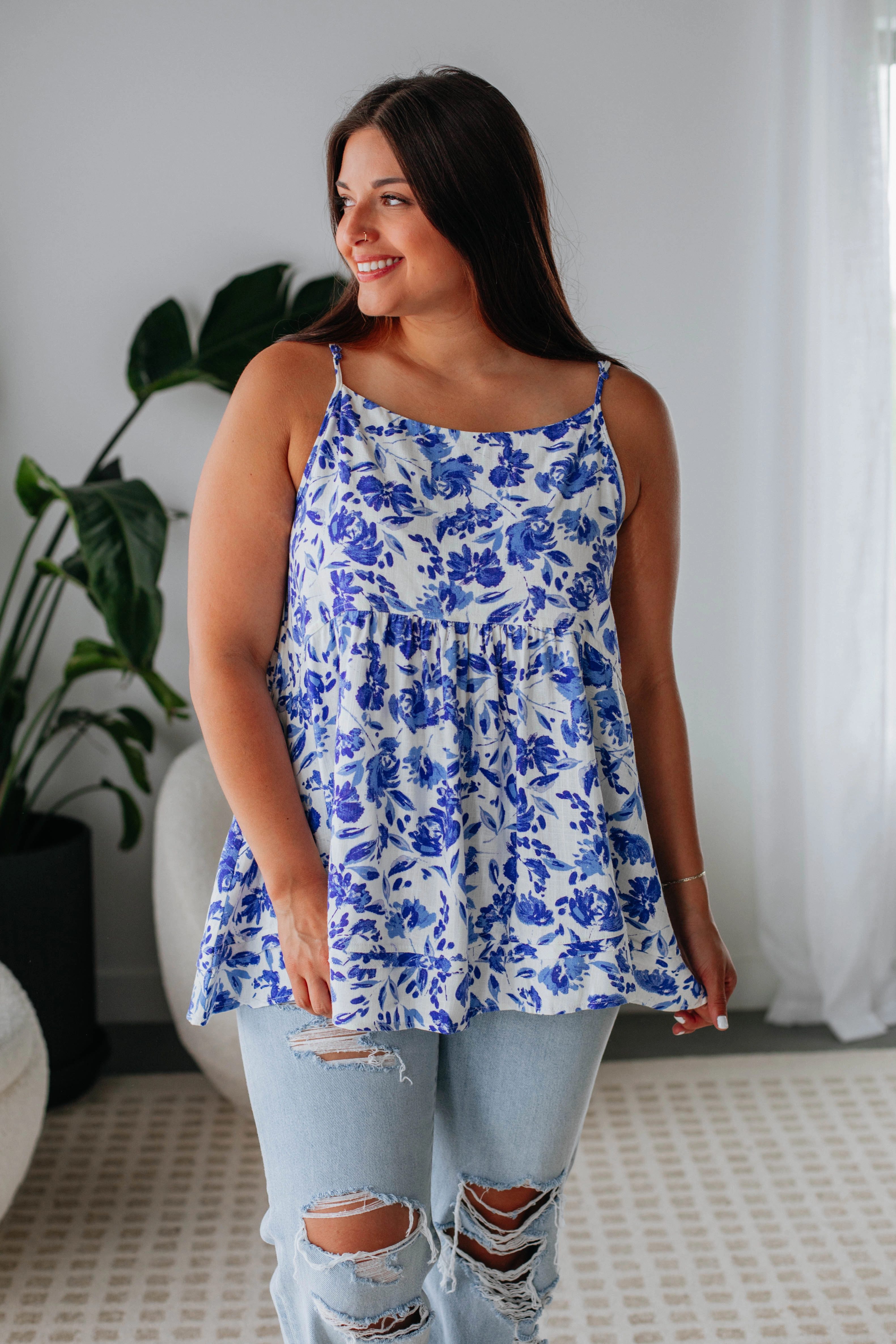 Genelle Floral Tank Yarn Dyed Fabric short - distance transportation